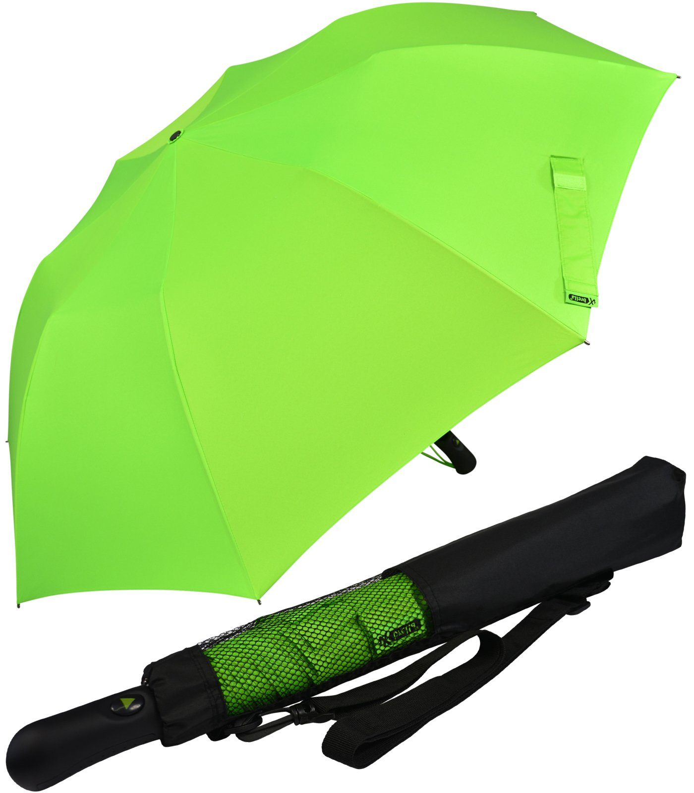 iX-brella Taschenregenschirm Trekking Golf-Taschenschirm XXL mit Umhängetasche, mit riesigem 124cm Dach-Durchmesser neon-grün