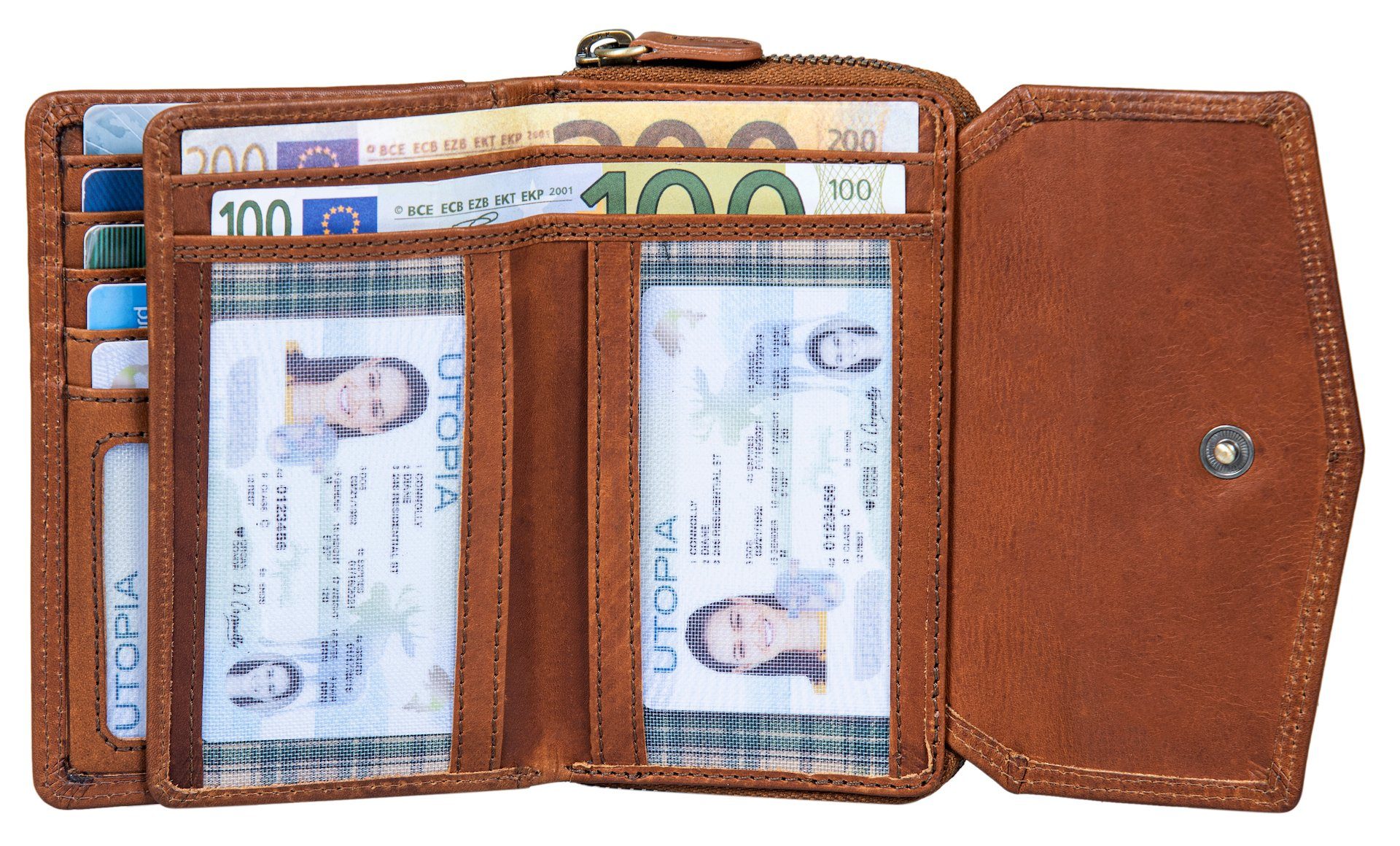 Benthill Geldbörse Damen Portemonnaie Kartenfächer Echt Leder RFID-Schutz Vintage Braun Reißverschlussfach Münzfach Kreditkartenetui, Portmonee