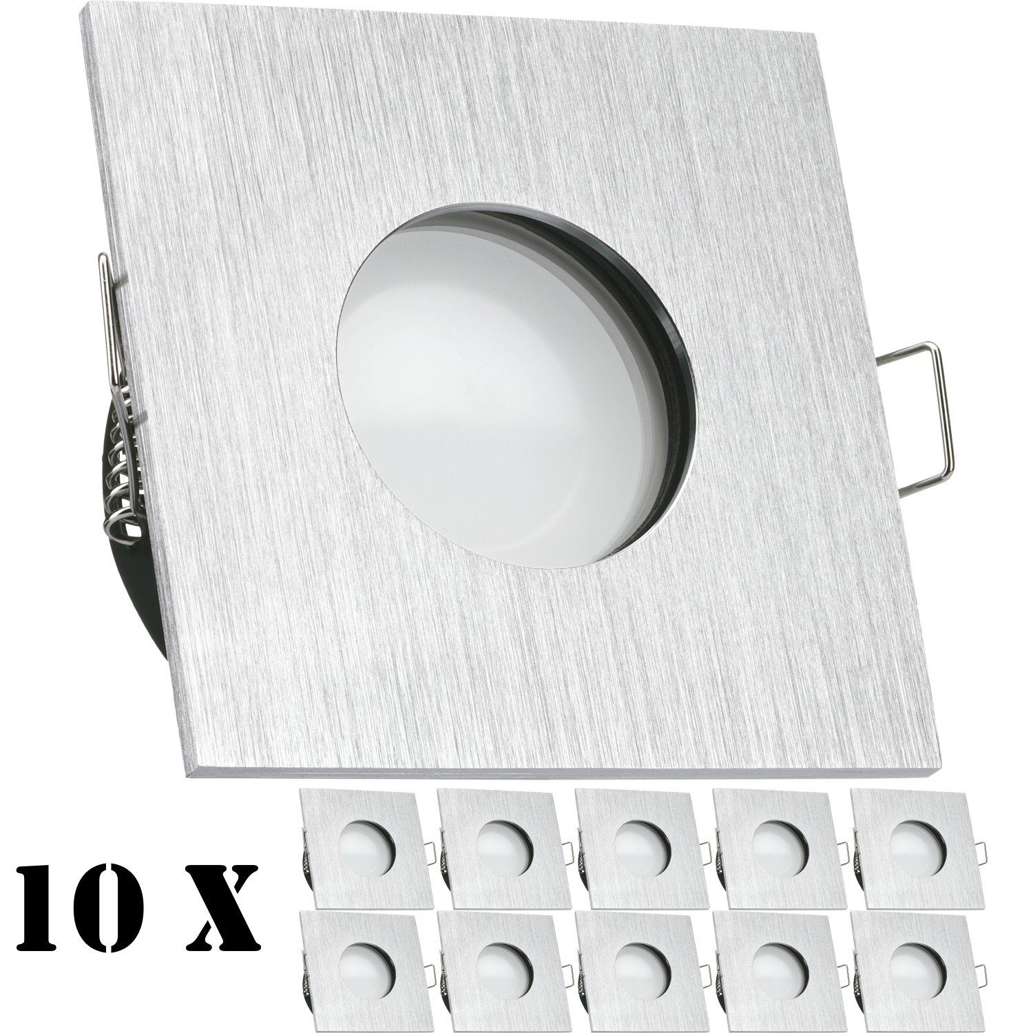 LEDANDO LED Einbaustrahler 10er IP65 LED Einbaustrahler Set extra flach in aluminium gebürstet mi