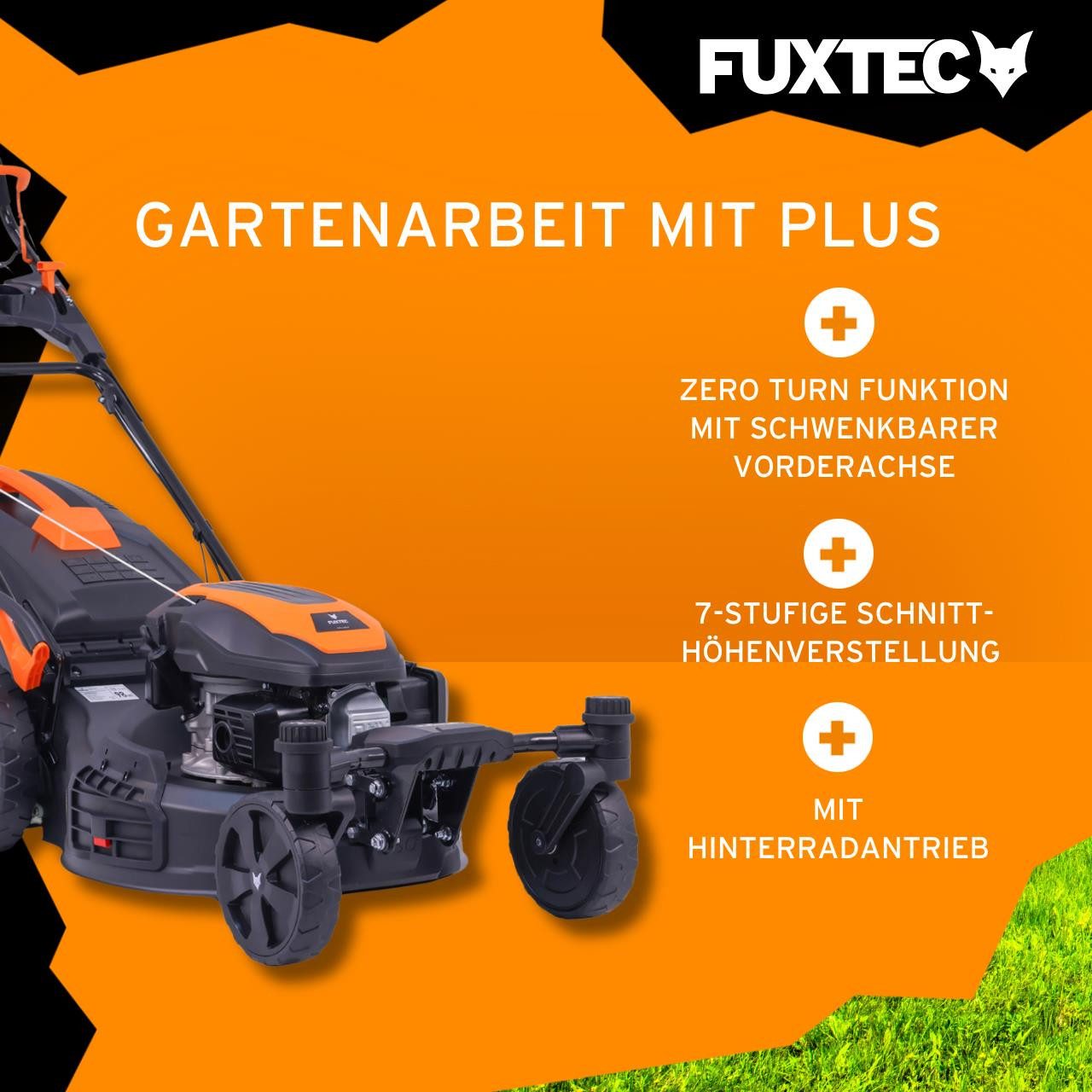 FUXTEC Benzinrasenmäher FX-RM5170agile, 50,8 cm Schnittbreite, 51cm Schnittbreite, 60 L Fangkorb, 4in1 Mäher, schwenkbare Vorderachse