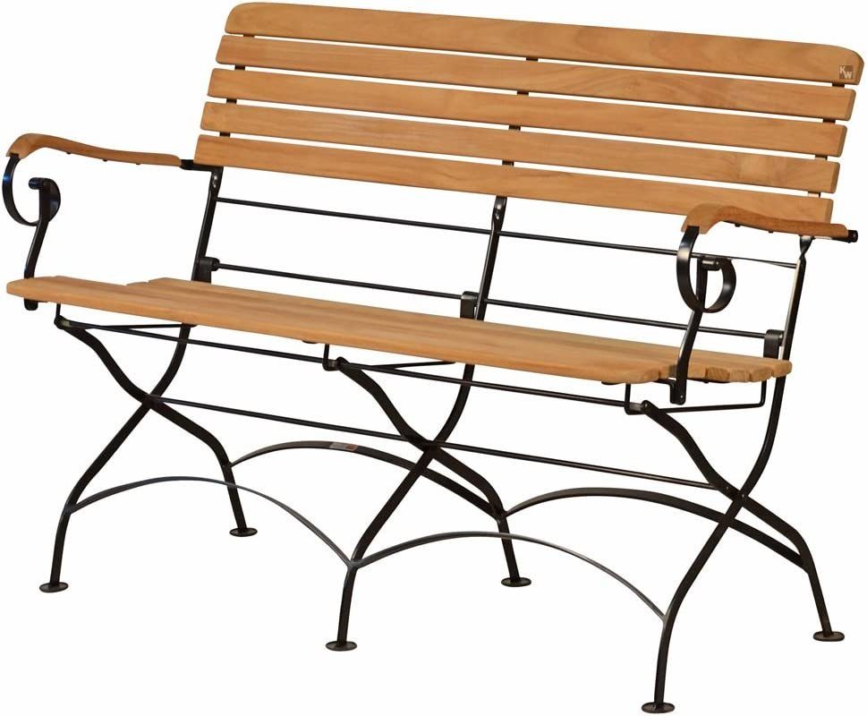 Kai Wiechmann Gartenbank Premium Teak Bank mit Stahlgestell, wetterfeste Teak Sitzbank, pulverbeschichtete Teak Eisen Klappbank