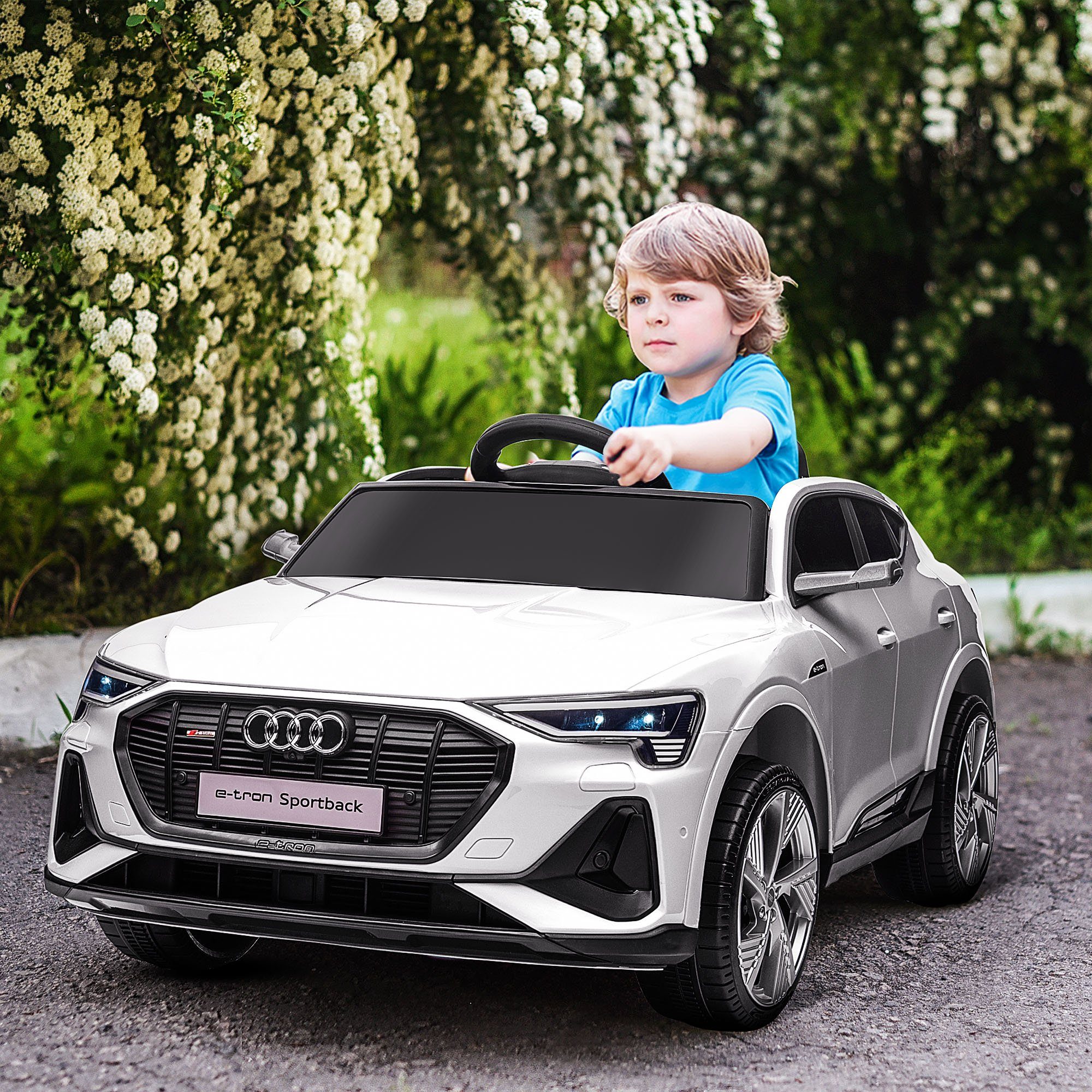 HOMCOM Elektro-Kinderauto Elektroauto, Kinderfahrzeug, 3-5 km/h, Belastbarkeit 25 kg, (1-tlg), für Außenbereich, Weiß