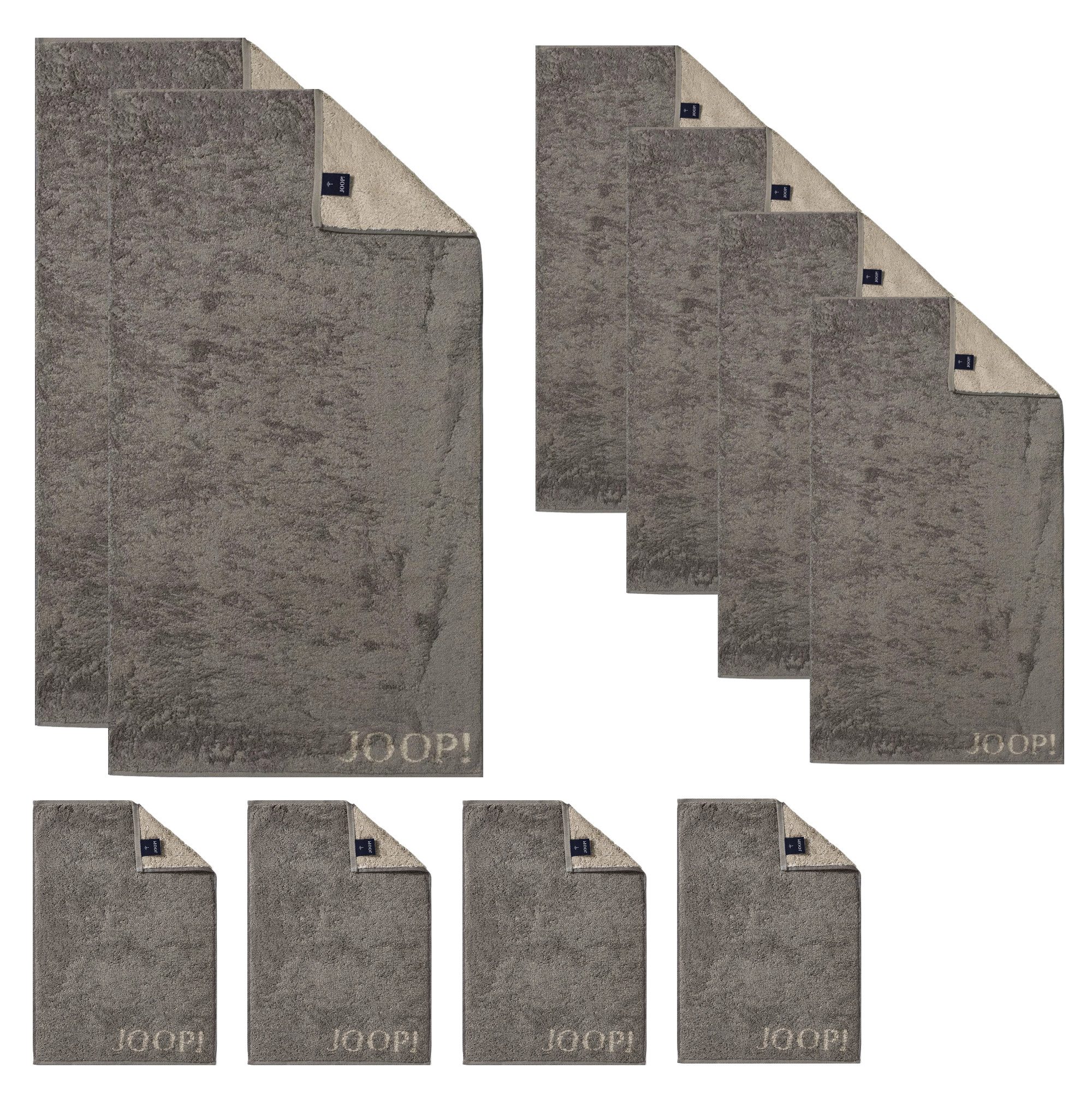 JOOP! Handtuch Set JOOP! 1600-70 Set 10-tlg. grafit 2x Duschtuch 4x Handtuch 4x Gästetuch, Walkfrottier (Spar-Set, 10-St)