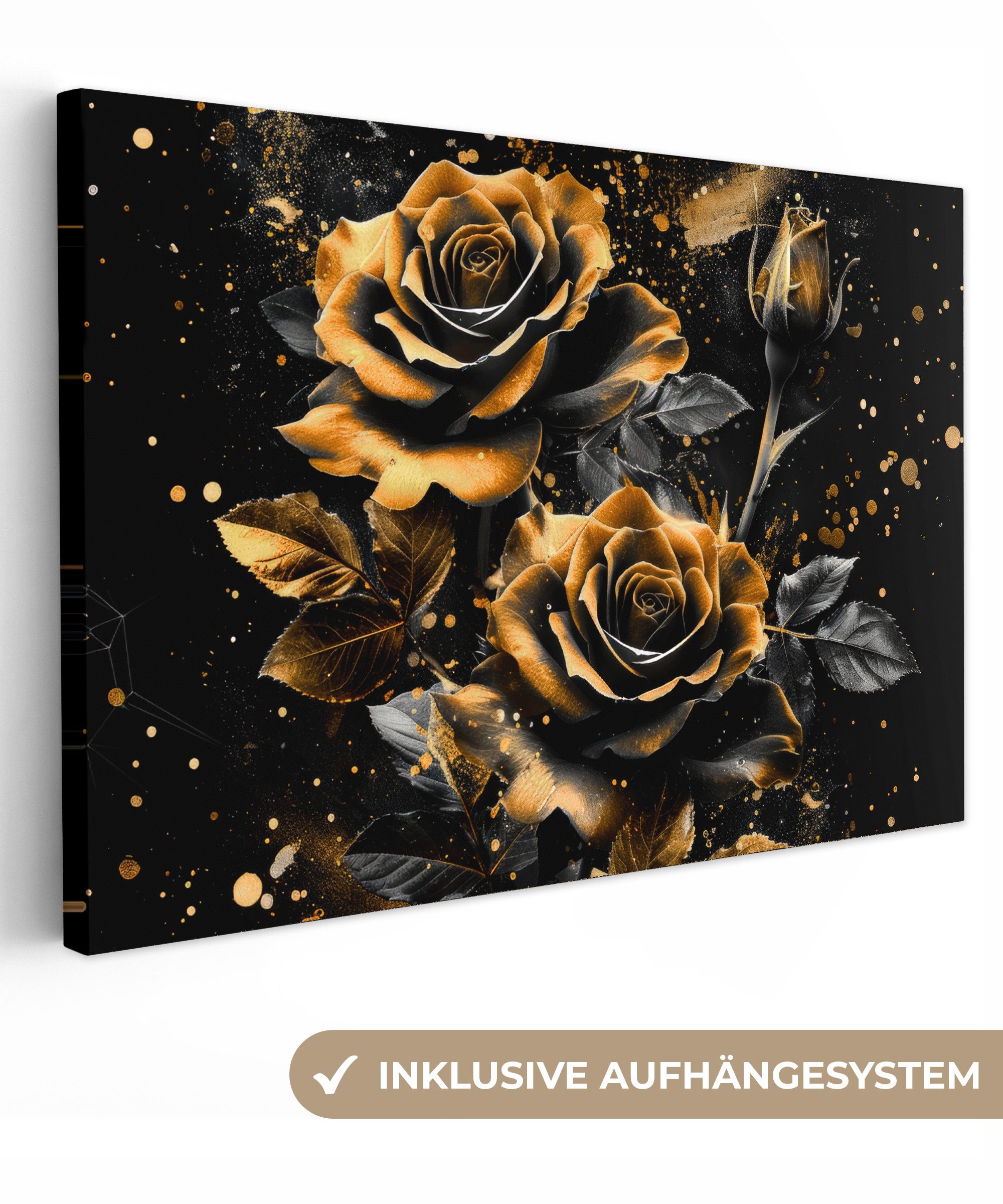 OneMillionCanvasses® Leinwandbild Rosen - Gold - günstig online kaufen