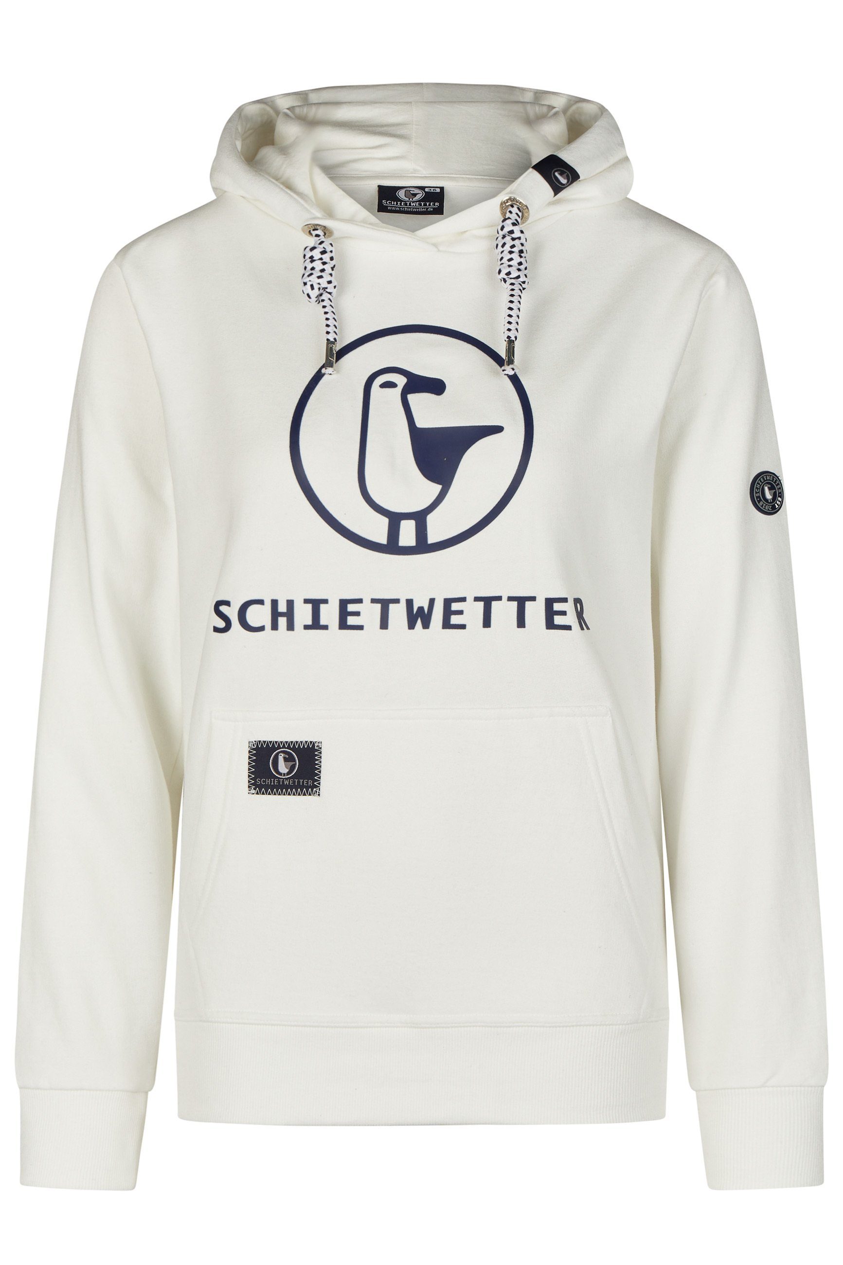 Schietwetter kuschelig Kapuzenpullover gemütlich Damen white/navy und warm,