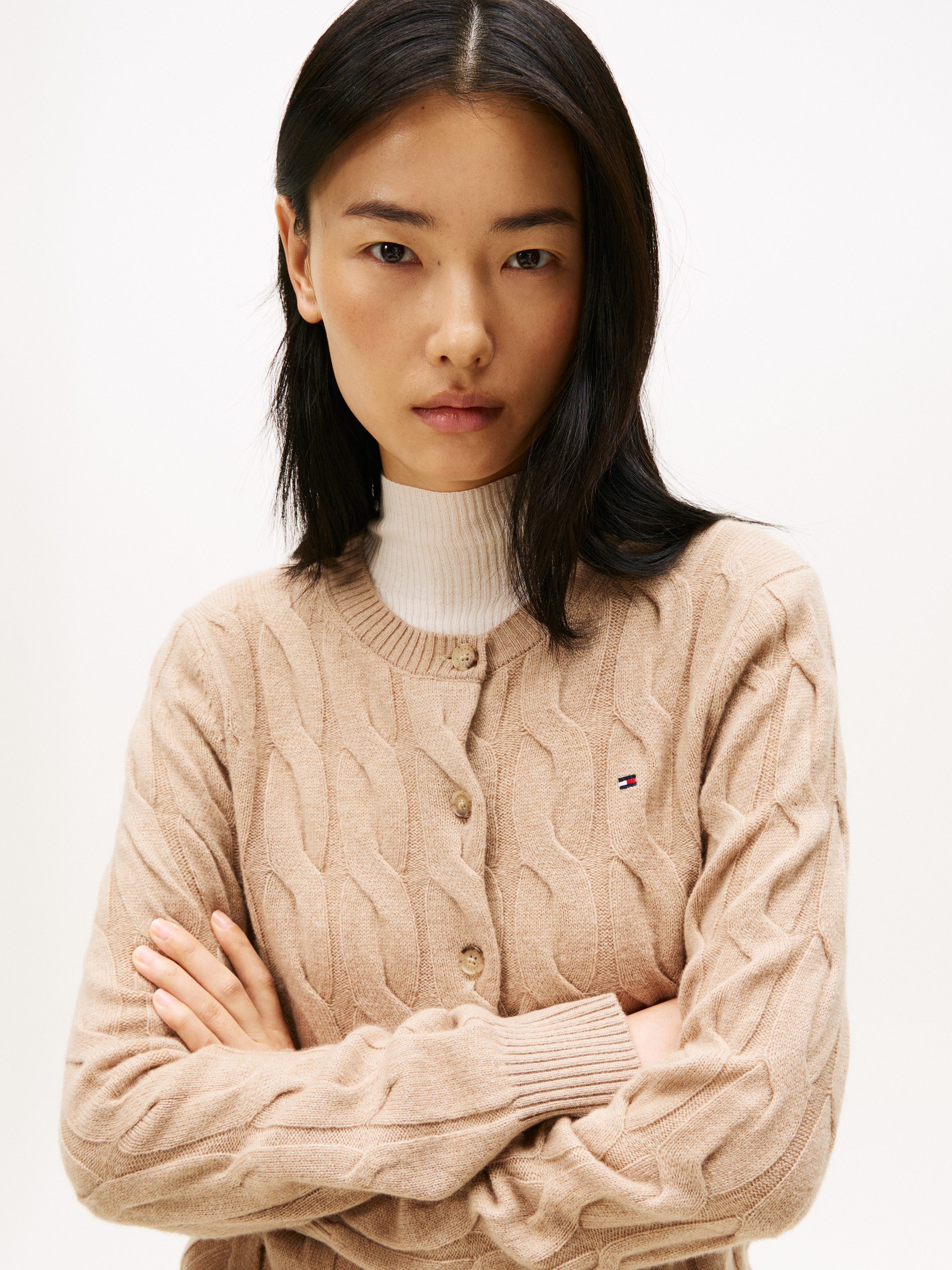 Tommy Hilfiger Strickjacke SOFT WOOL CABLE C-NK LS CARDIGAN mit Zopfmuster, günstig online kaufen