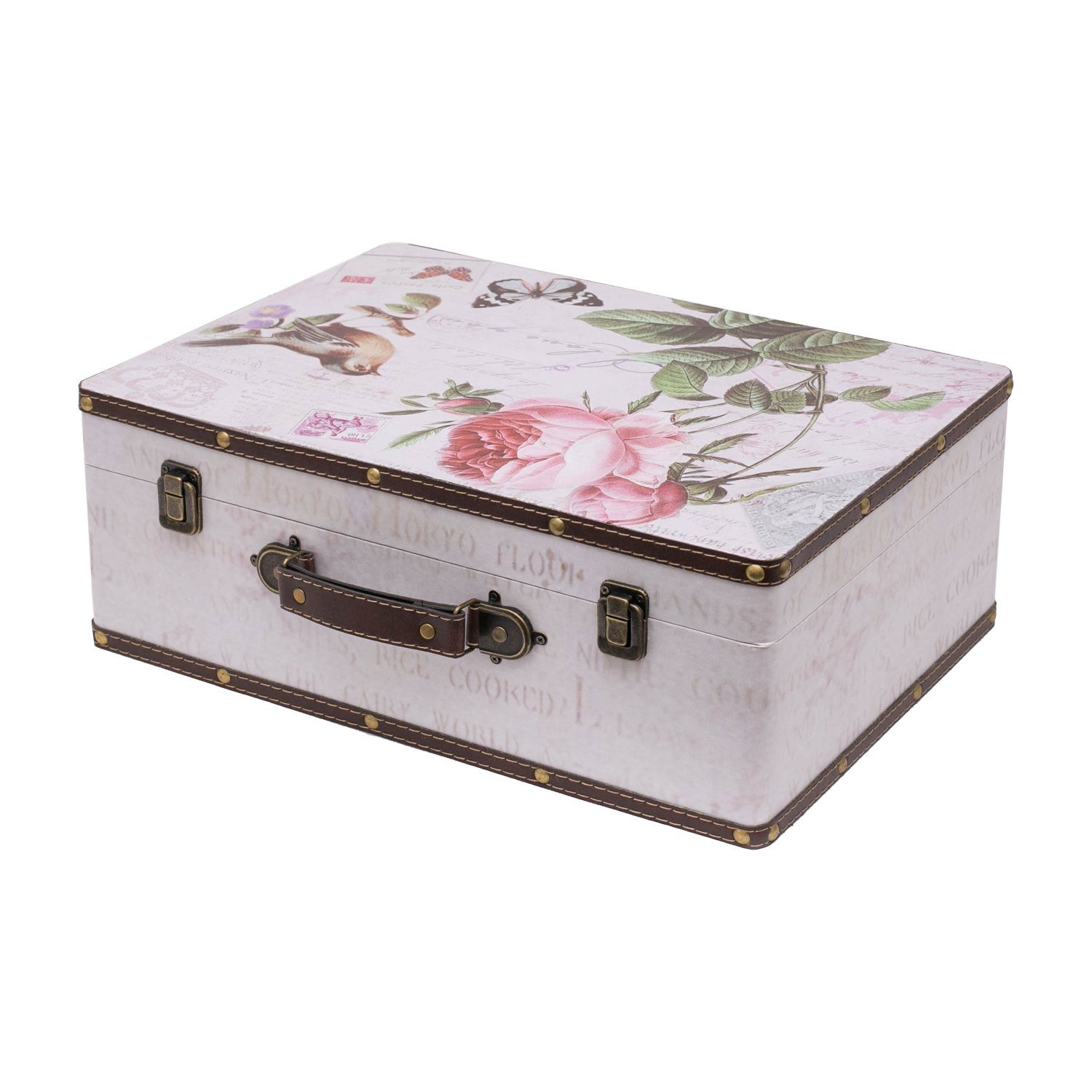 HMF Aufbewahrungsbox Vintage Koffer, Multifunktionskoffer (1 St), Handgefertigter Geschenkkoffer im Rosen Design, 44x32x16 cm
