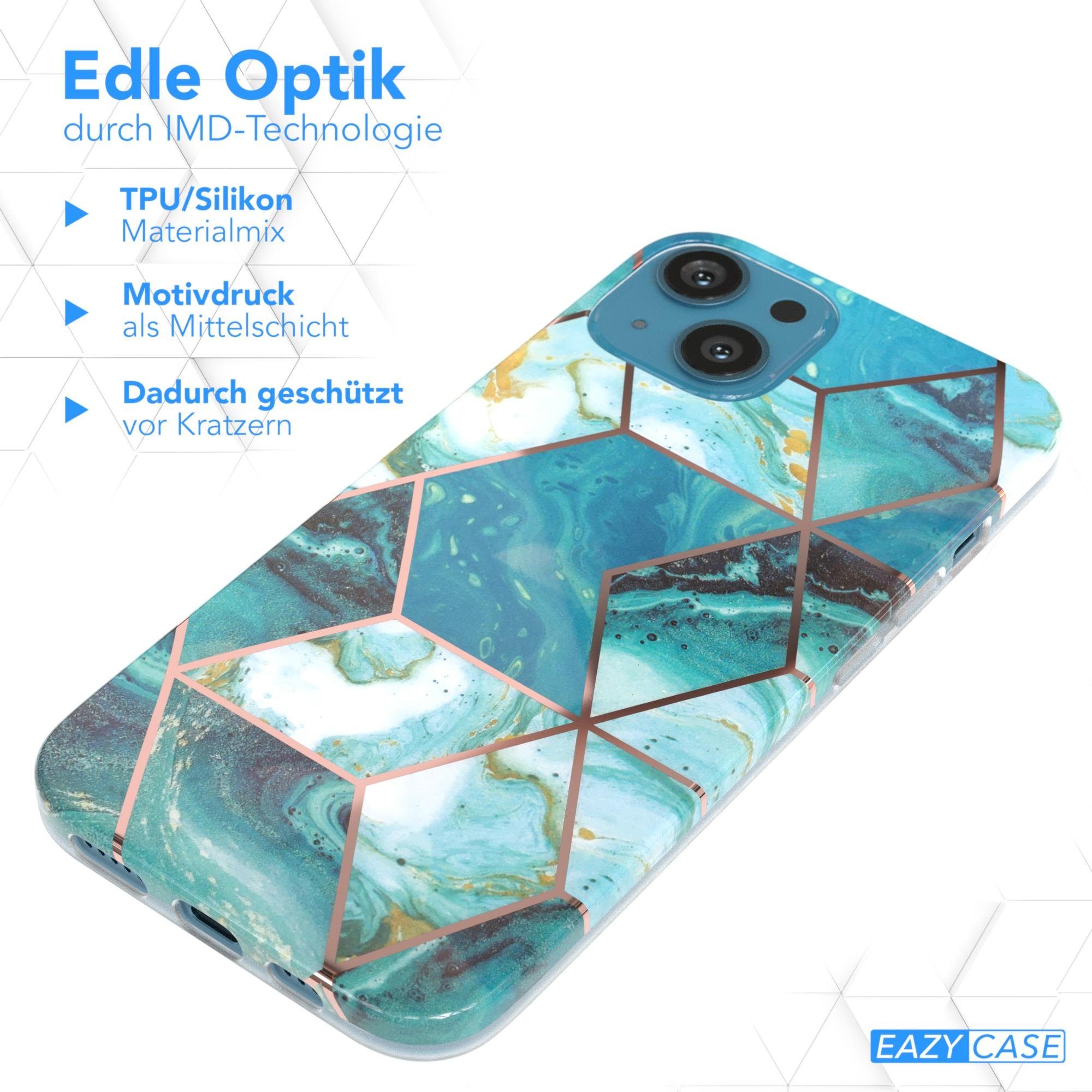 EAZY CASE Handyhülle IMD Motiv Cover für Apple iPhone 13 6,1 Zoll, Etui Silikonhülle Dünn Design Ultra Case kratzfest Marmor Blau Grün
