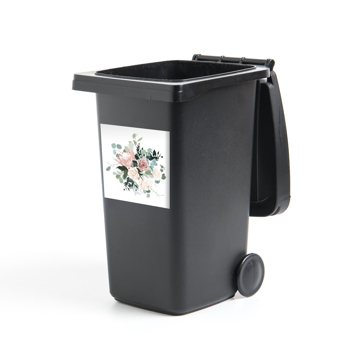 Rosen Wandsticker Pfingstrose - (1 MuchoWow Container, Mülleimer-aufkleber, Blumen Mülltonne, Abfalbehälter - Sticker, St),