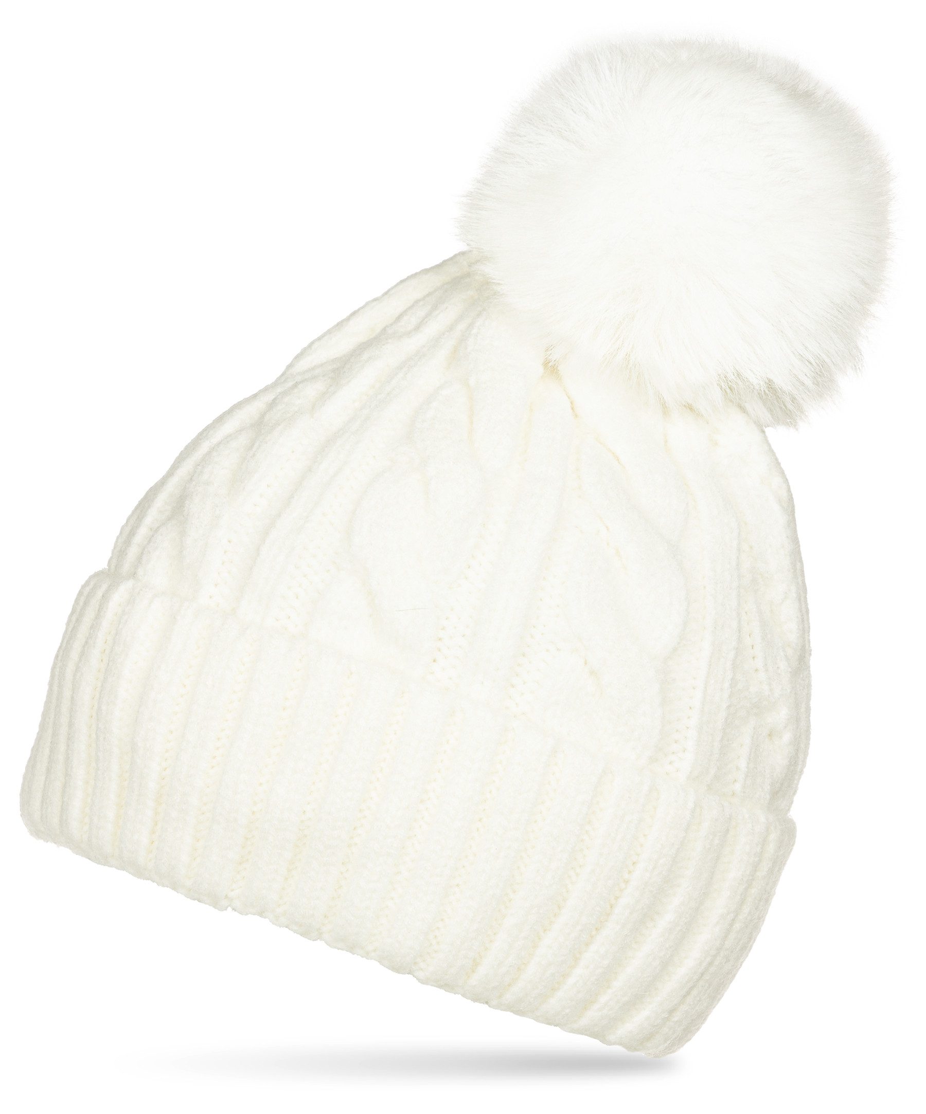 Caspar Bommelmütze MU218 Warme Damen Bommelmütze Zopfmuster extra warm mit günstig online kaufen