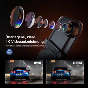 yozhiqu Streaming-Medien intelligenter Rückspiegel, Vollbild Doppelrekord Dashcam (12-Zoll-Doppelaufnahme vorne und hinten, 4K-Rückspiegel-Fahrrekorder)