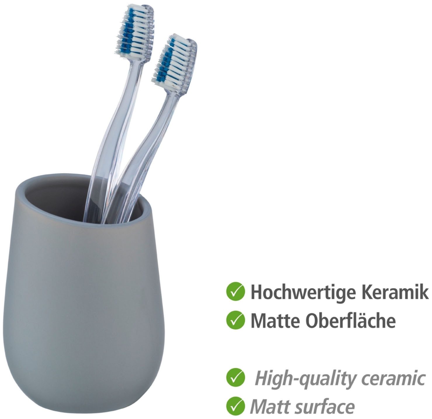 WENKO Badaccessoire-Set Badi, Set, Seifenspender und Zahnputzbecher aus hochwertiger Keramik