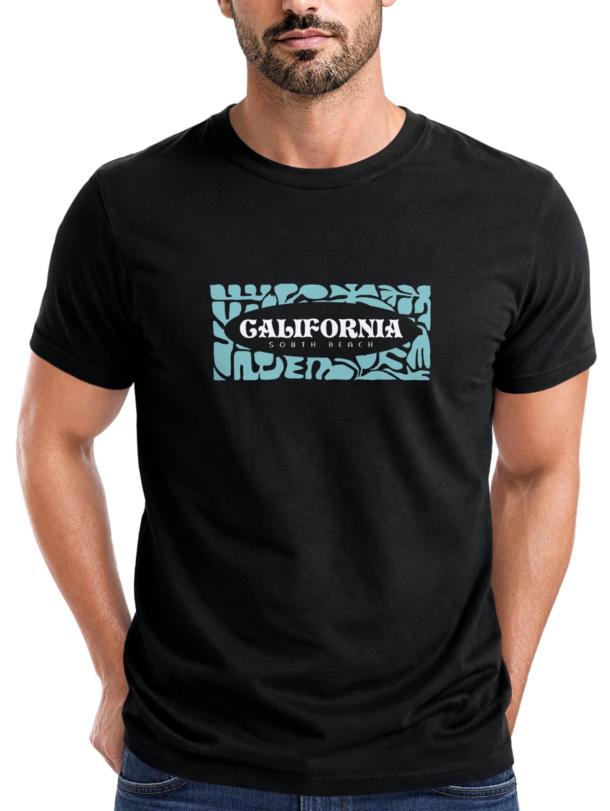 Neverless Print-Shirt Herren T-Shirt California Brustprint Schrift Aufdruck Sommer mit Print