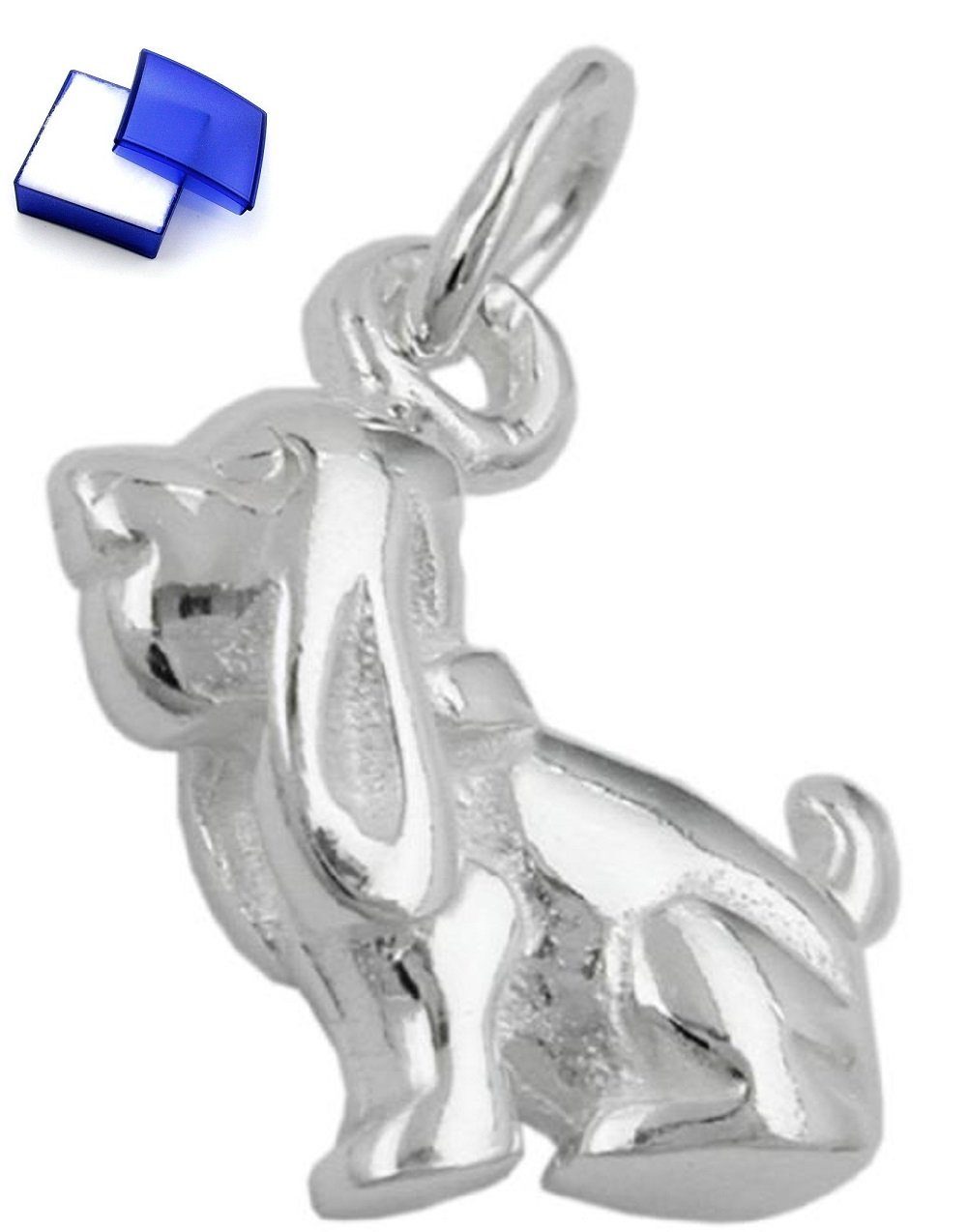 unbespielt Kettenanhänger Kettenanhänger Anhänger Hund mit Schlappohren 925 Silber 13 x 10 mm inkl. Schmuckbox, Silberschmuck für Damen und Herren