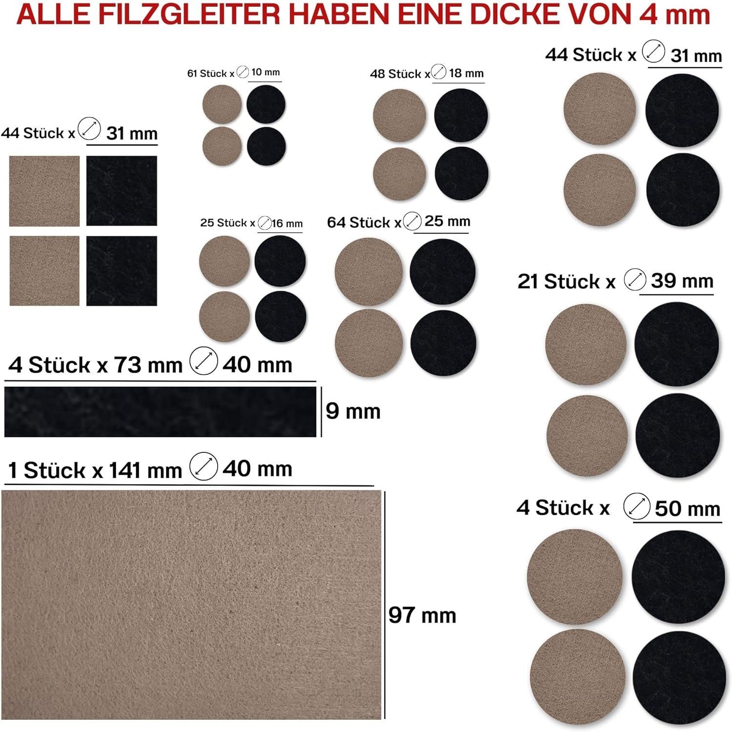 Stk. 300 selbstklebend Filzgleiter Bodenschutz Möbel Schwarz/Beige Mix Filzgleiter ToCi