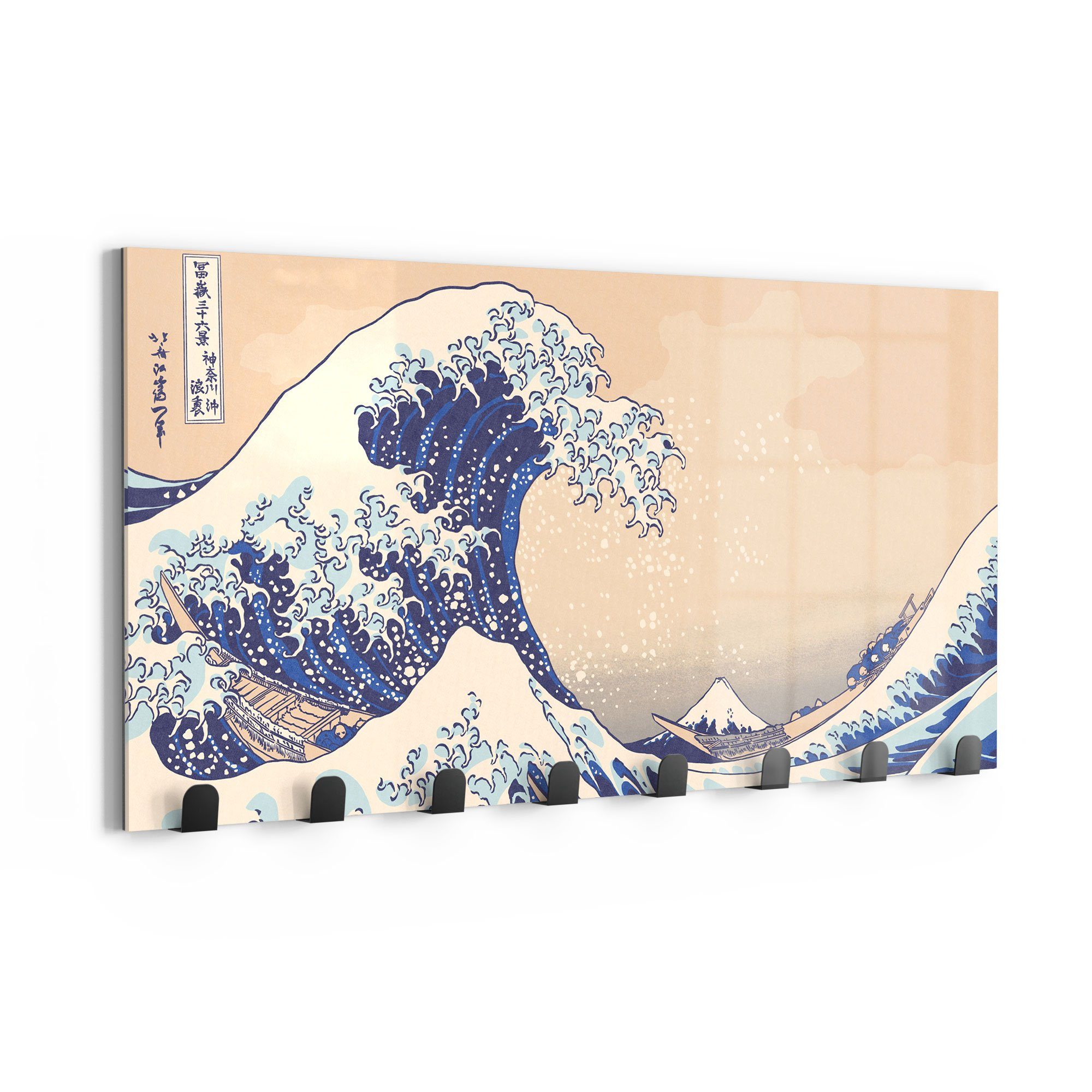 DEQORI Kleiderhaken 'Große Welle vor Kanagawa', Glas Garderobe Paneel magnetisch beschreibbar