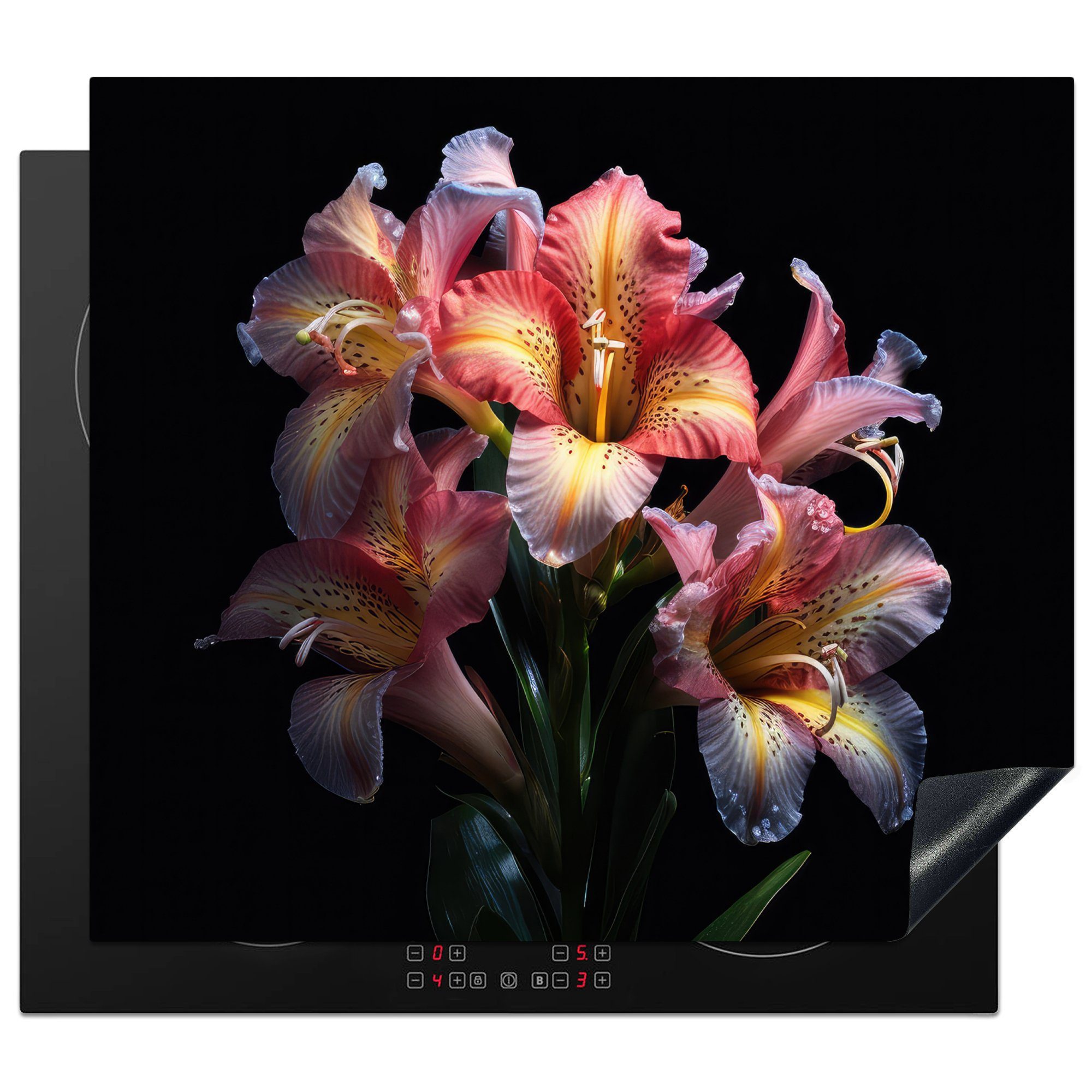 MuchoWow Herdblende-/Abdeckplatte Tigerlilie - Blumen - Rosa - Natur - Porträt, Vinyl, (1 tlg), 60x52 cm, Mobile Arbeitsfläche nutzbar, Ceranfeldabdeckung