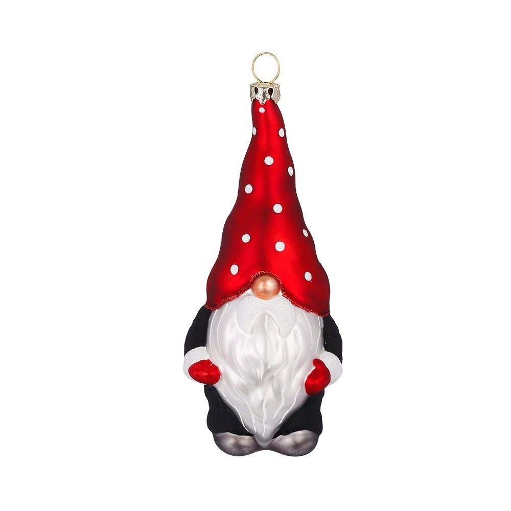 Holly & Jolly Christbaumschmuck, Christbaumschmuck Wichtel Glas 12,5cm Rot Weiß Schwarz