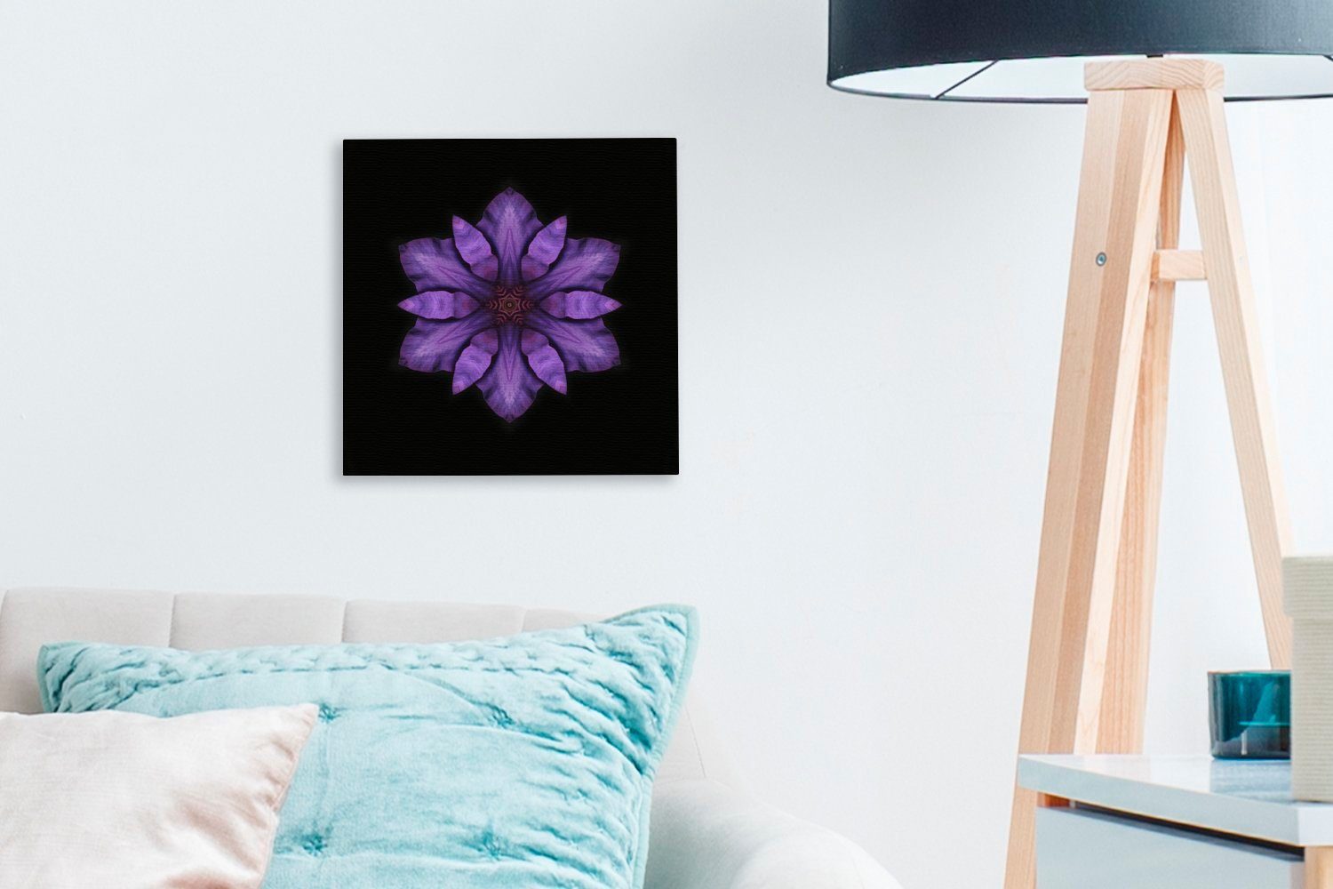 OneMillionCanvasses® Leinwandbild Ein lila Hintergrund, schwarzem Wohnzimmer Mandala Schlafzimmer Leinwand Bilder auf Clematis (1 für St)