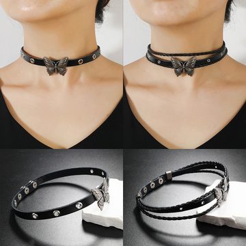 Mrichbez Charm-Kette Kunstleder Halskette Damen Kunstleder Choker Metall Ring (1-tlg), Halsband Gotik Punk Rock