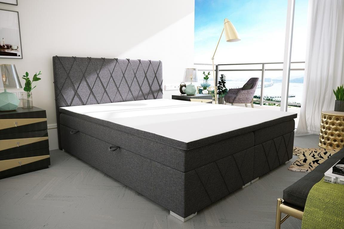Schlafzimmer JVmoebel Design Luxus in Bett Textil, Boxspringbett Doppel Boxspringbett Europa Made Polsterbett Schwarz