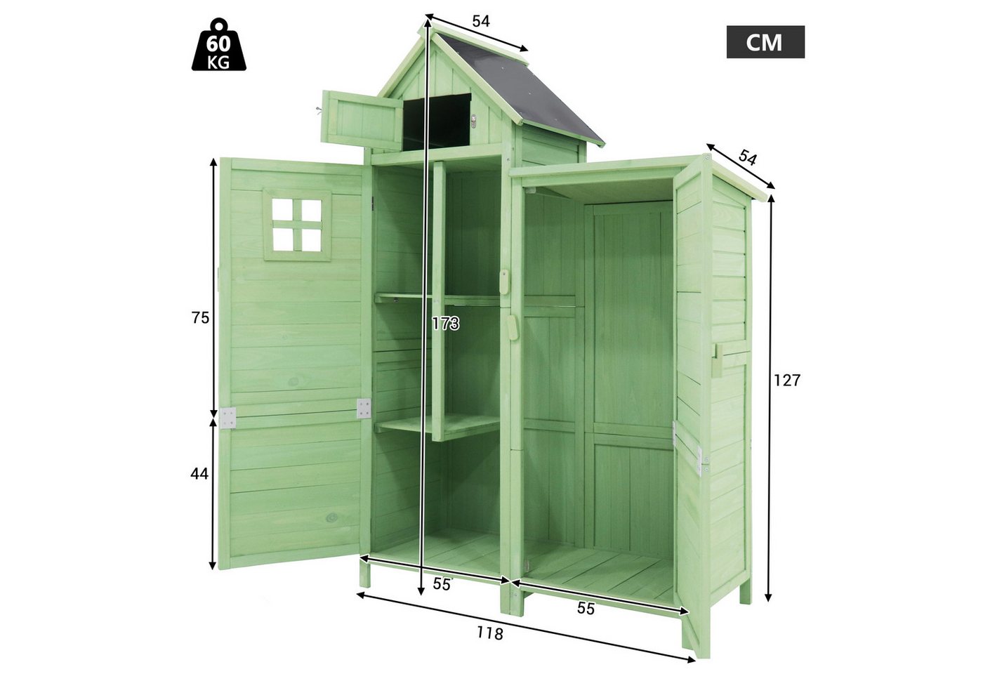 Thumbnail - Celya Gerätehaus Gartenschrank Outdoor Wetterfest, Geräteschuppen holz, Spitzdach, (wetterfest, Holz, Grünes, PVC-Dach, ...
