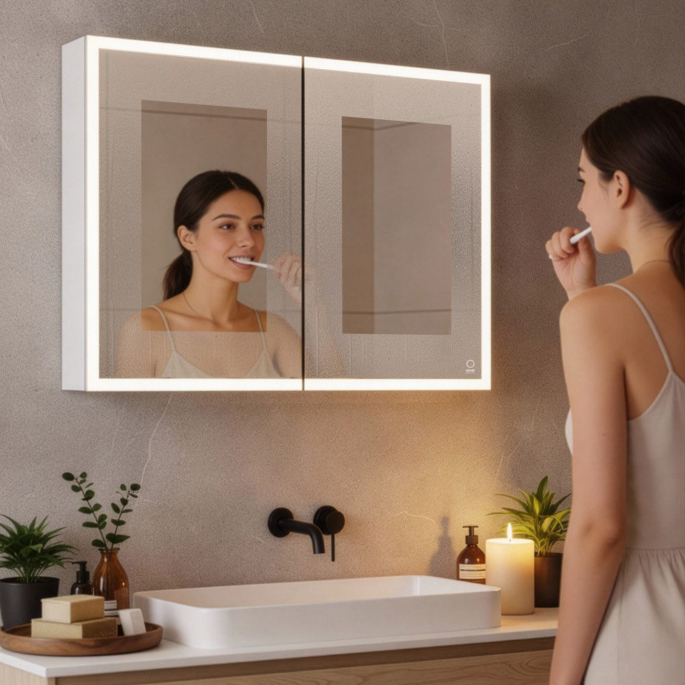 HOME DELUXE Badezimmerspiegelschrank LED-Spiegelschrank Schwarz