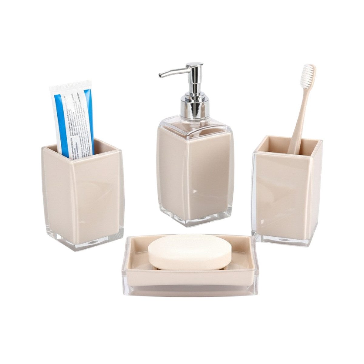 Cheffinger Badaccessoire-Set 4-teilig, Seifenspender, Zahnbürstenhalter, Sc günstig online kaufen