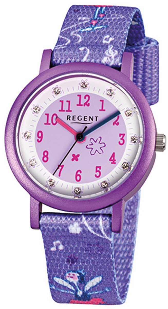 Regent Quarzuhr Regent Kinder-Armbanduhr lila Analog F-486, Kinder Armbanduhr rund, klein (ca. 29mm), Textilarmband