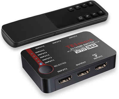 TESmart »5x1 HDMI Switch 5 In 1 Out Switcher 5 Port HDMI-Umschalter unterstützt 4K@30Hz,Full HD, 1080P,3D mit IR-Fernbedienung und ARC-Funktion für Xbox 360/One,PS4/PS3 HSW0501A10« Computer-Adapter