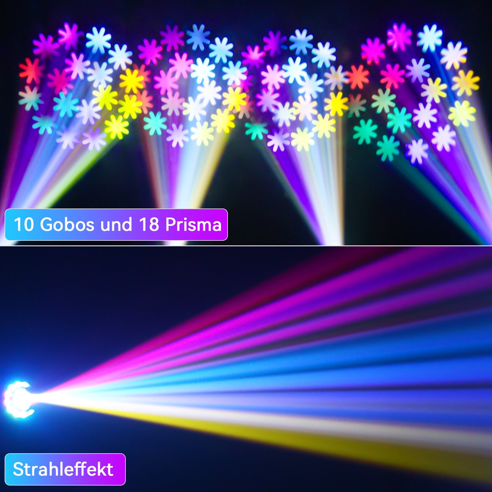 ZonQoonz Discolicht 100W Moving Head licht,10 Muster+8 Farben+18 Prismen Hohe Helligkeit – Bild 5 von 5