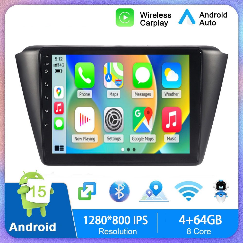 A-Sure 9 Zoll Carplay Android 15 64GB Navi FM Für Skoda Fabia 3 III 2014-2020 Autoradio (Digitalradio (DAB), AM, 1280*800 IPS Screen/8-Core CPU, RDS, DSP, GPS, SWC, Navi, UI Theme, Siri, Mirrorlink, Google play, Netflix, Youtube, Calendar, TikTok)