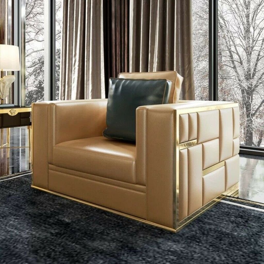 Möbel Sofa Komplett 4+2+2 Wohnzimmer-Set, JVmoebel Garnitur Couch Italy Gold Polster Design Set