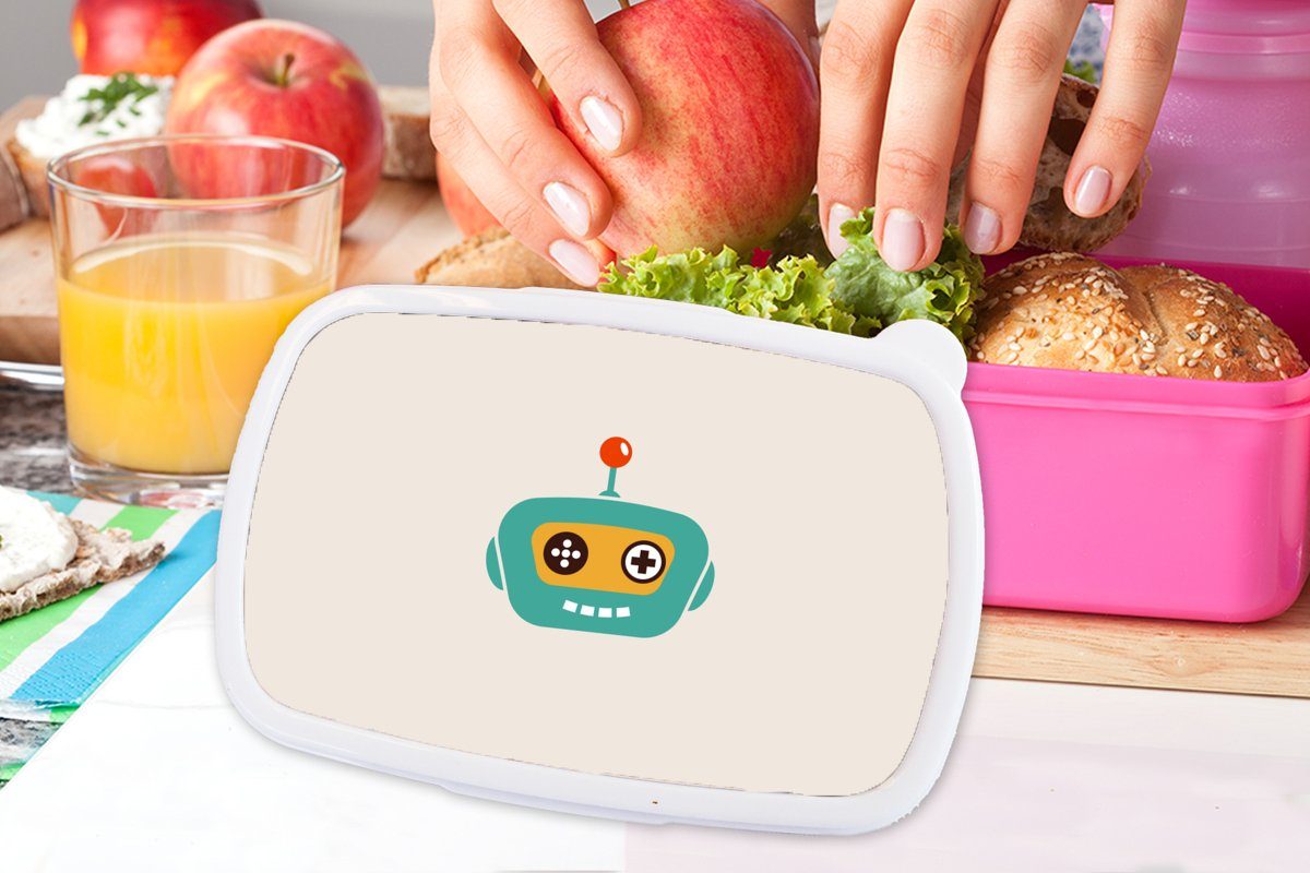 MuchoWow Lunchbox Junge Brotdose Gesicht Brotbox - (2-tlg), - rosa Antenne Snackbox, Technik Kunststoff Mädchen, für - - Kinder, Kind, Roboter Kunststoff, Erwachsene, 