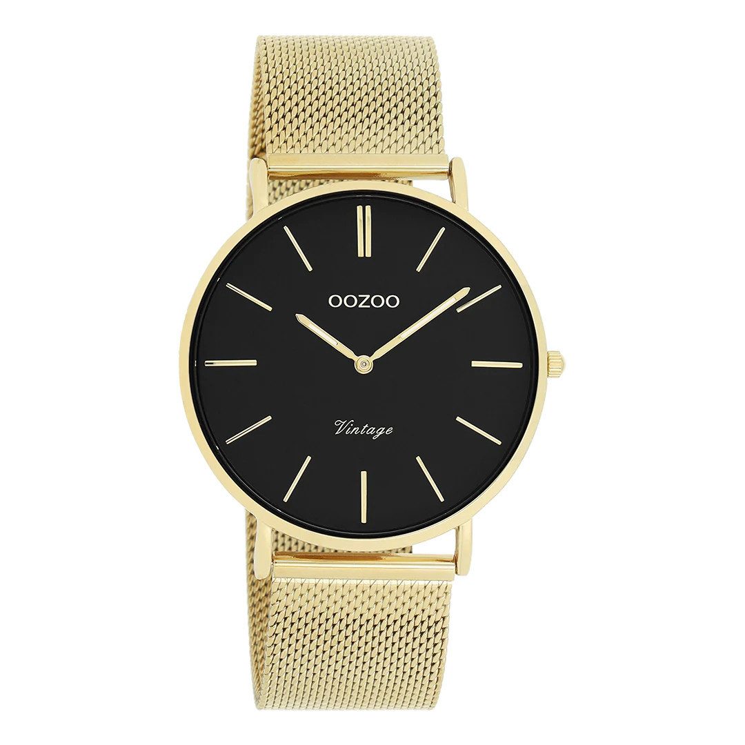 OOZOO Quarzuhr Vintage Armbanduhr C9913, Schwarz, Milanaiseband, IP-Gold, 40 mm, stilvolle Herren Uhr