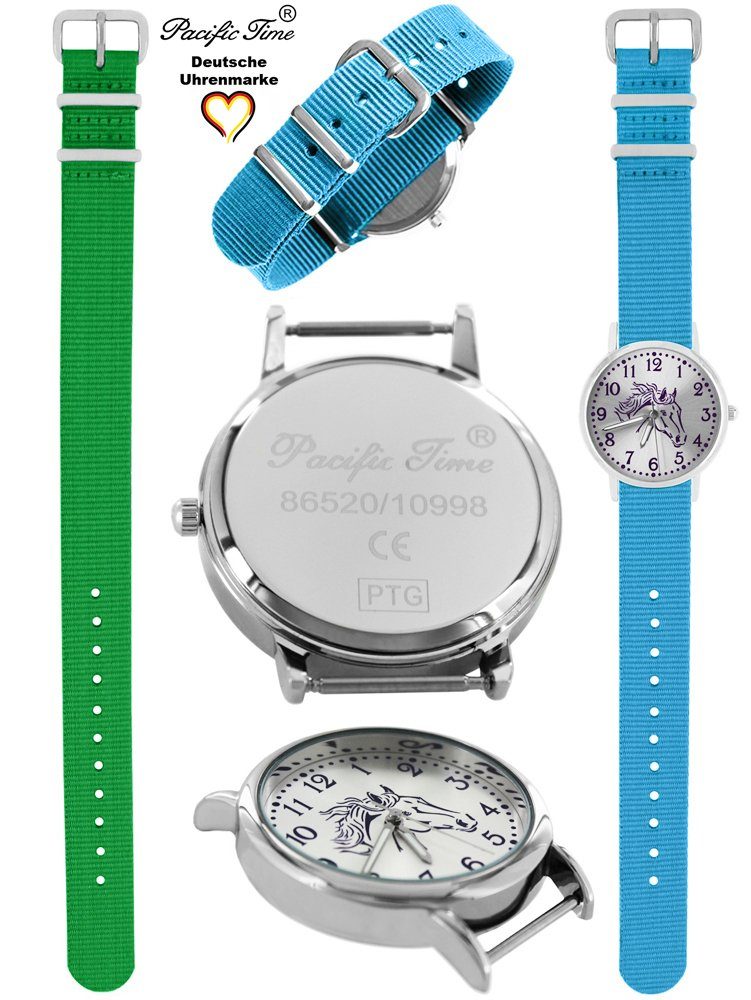 Pacific Time Quarzuhr Set violett Match und Mix Wechselarmband, und Versand Gratis grün Pferd Kinder Design - hellblau Armbanduhr