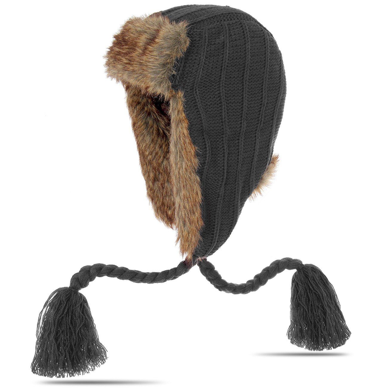 Caspar Ohrenmütze MU001 Damen Winter Fell Mütze / Fliegermütze mit klassischem Strickmuster