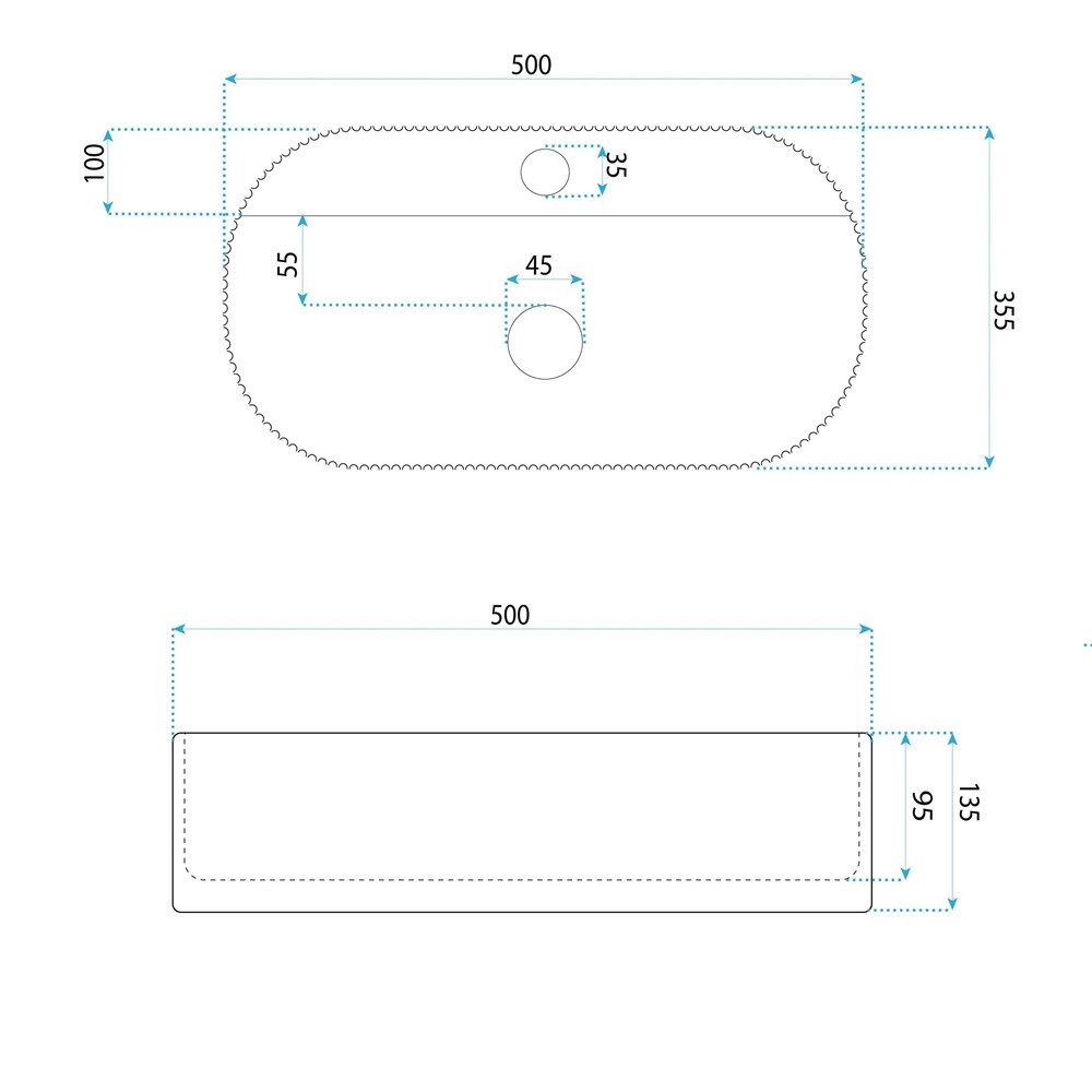 wohnwerk.idee Aufsatzwaschbecken Waschbecken oval geriffelt Keramik Design Waschtisch 50/60 cm – Bild 5 von 5