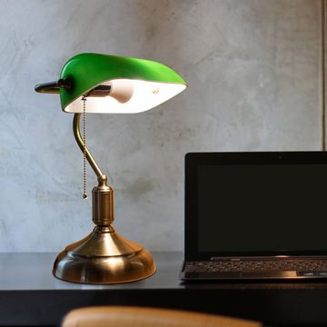 V-TAC Schreibtischlampe, Leuchtmittel nicht inklusive, Bankerlampe Glas verstellbar Tischleuchte Retro grün Zugschalter