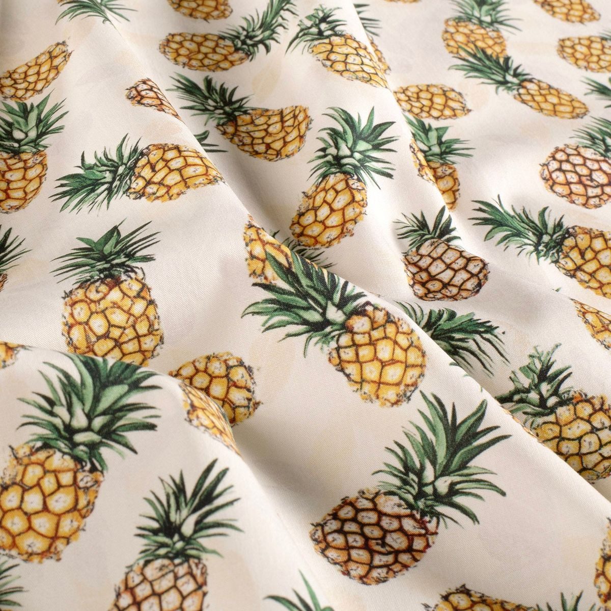 SCHÖNER LEBEN. Stoff Baumwollstoff Popeline Stoff Ananas ecru gelb grün Meterware, allergikergeeignet