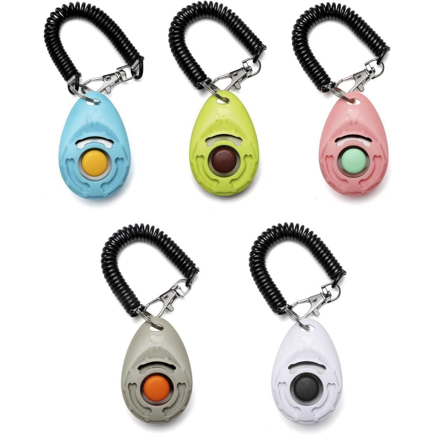 LuxusKollektion Klicker Clicker Hunde 5 Stück Handschlaufe Knopf Weiß Grau Rosa Blau Grün