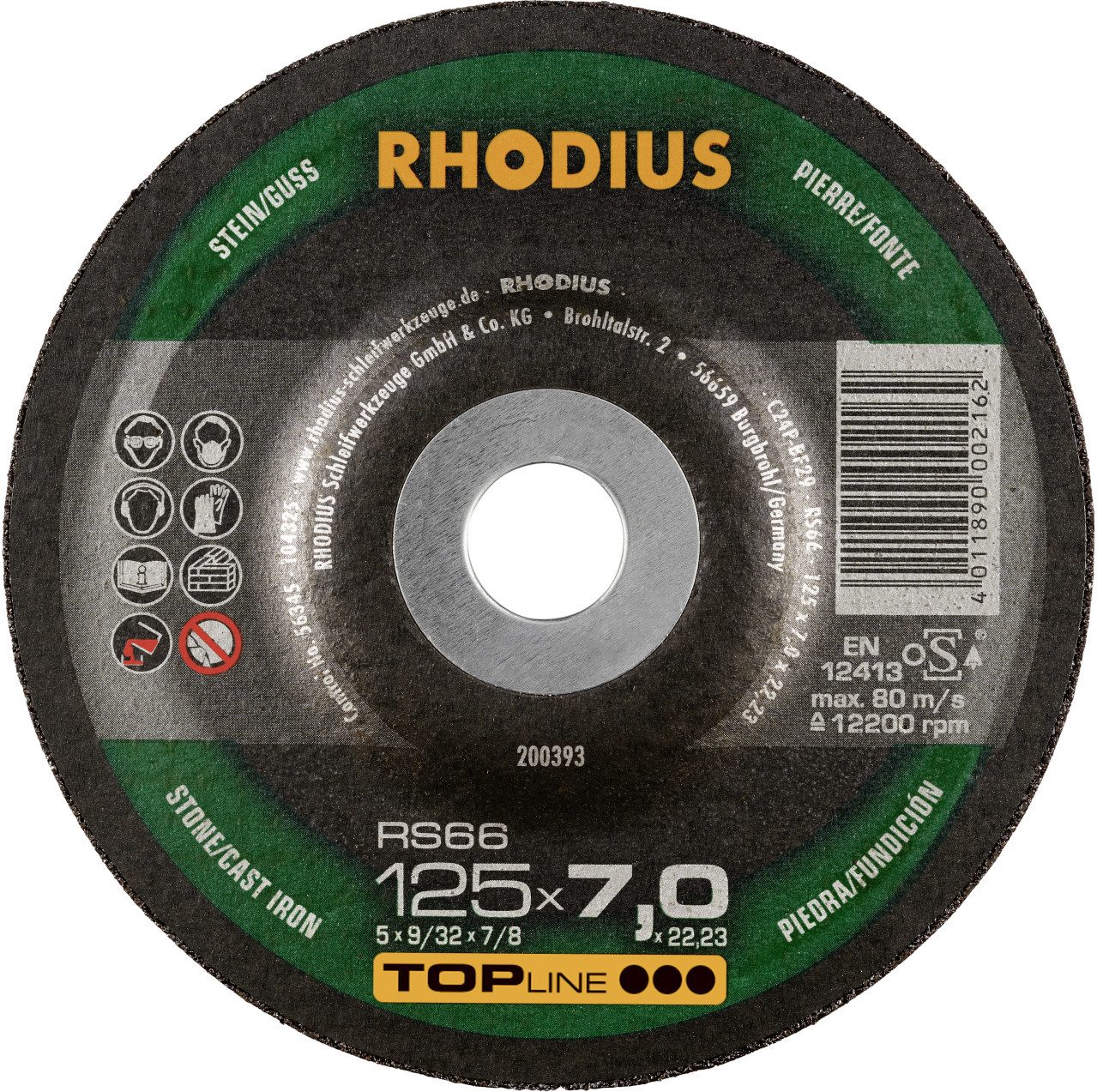 Rhodius Winkelschleifer Rhodius Schruppscheibe RS66 Stein Ø 125 mm Bohrung