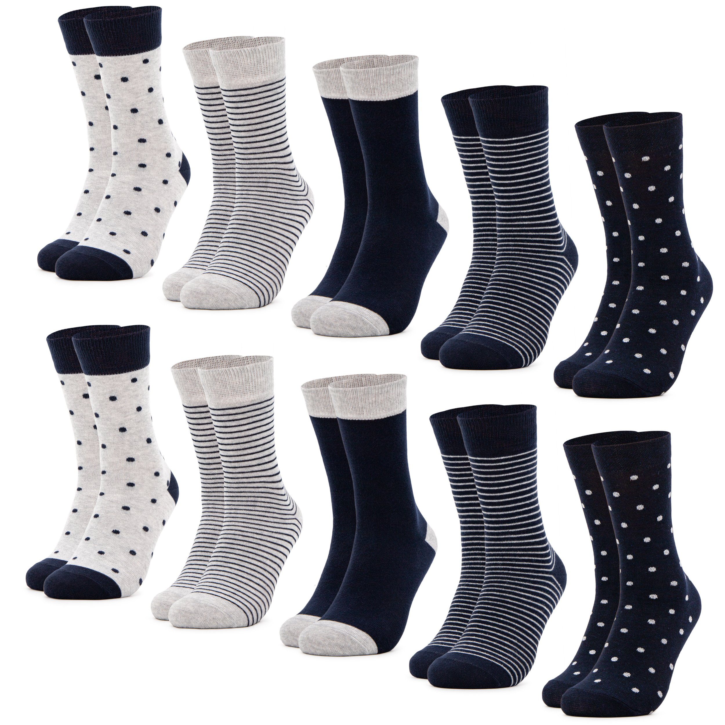 OCCULTO Basicsocken Damen Muster Socken 10 Paar (Modell: Milka) (10-Paar) 10Blu | Lange Socken
