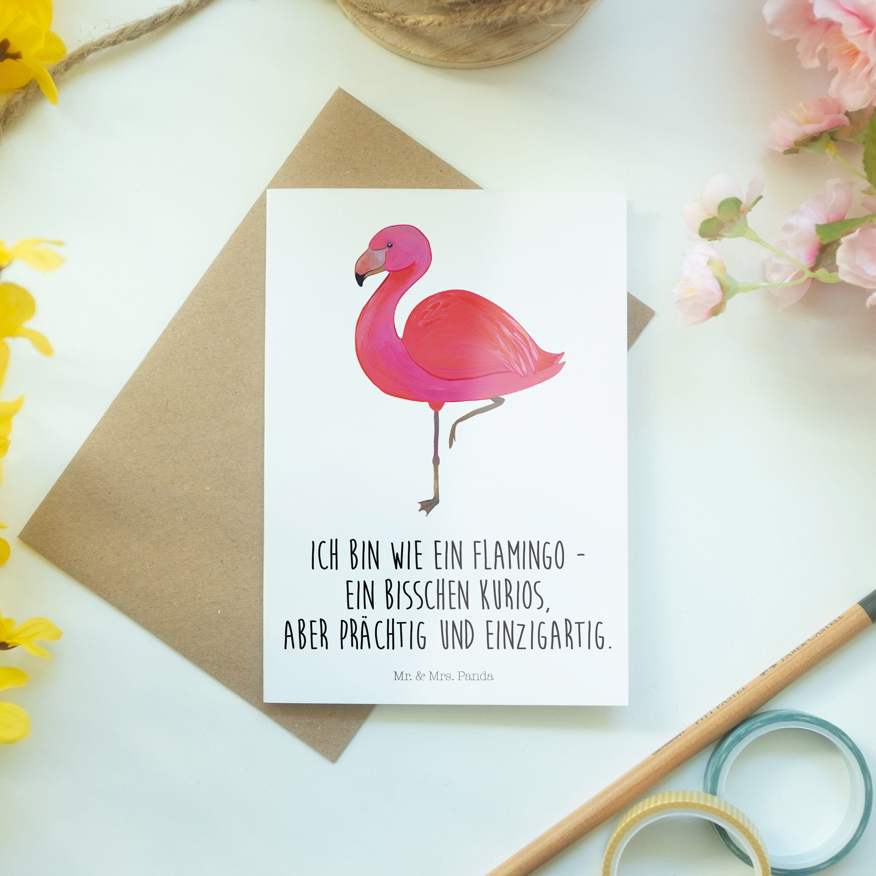 Mr. & Mrs. classic Karte, - Flamingo Geschenk, Panda Geburtstagskarte, - glücklic Grußkarte Weiß