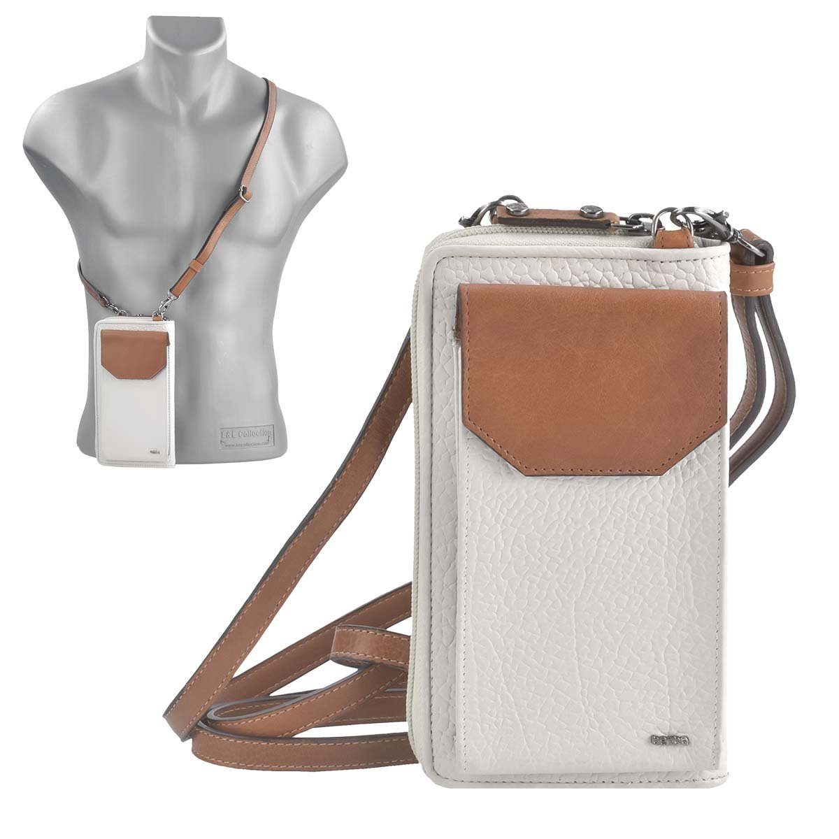 berba Umhängetasche Sophie, Geldbörse, Portemonnaie, Handytasche, Umhängen, Leder altweiß cognac
