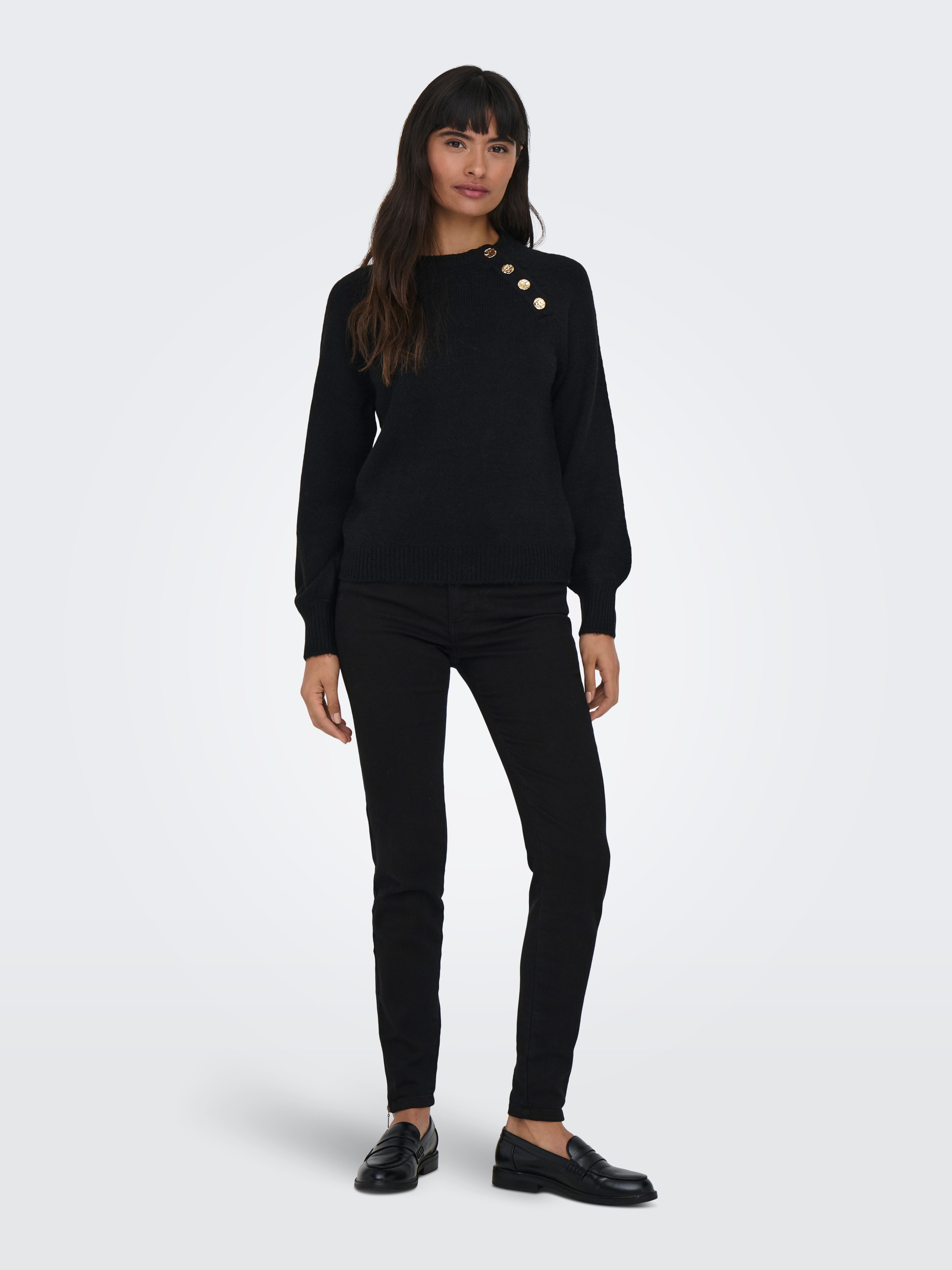 ONLY Rundhalspullover ONLEMMA LS BUTTON ONECK EX KNT Kunstfaser, regular fit
