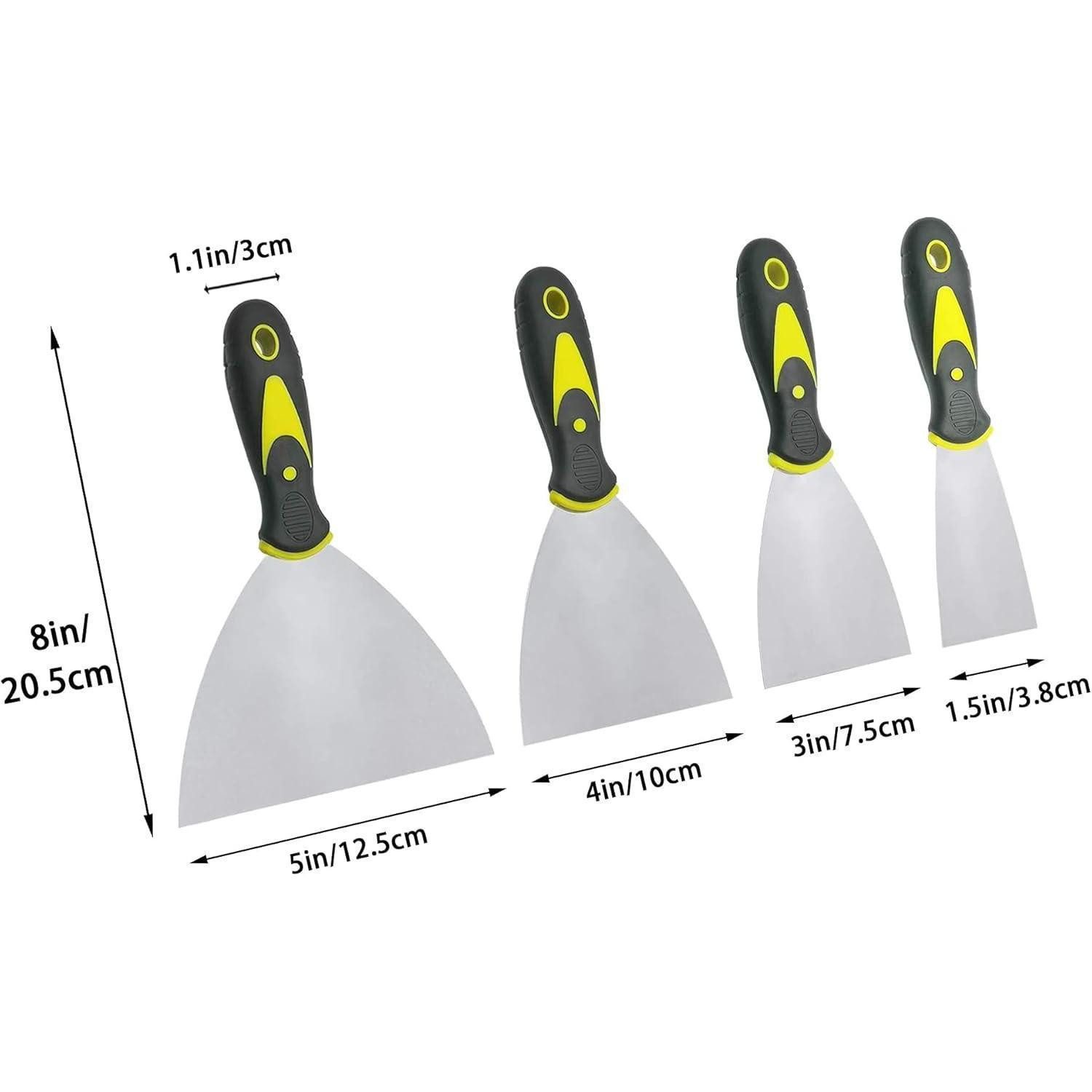 LuxusKollektion Tapetenschaber Tapetenschaber 4er Set 1,5/3/4/5 Zoll Edelstahl Gummigriff