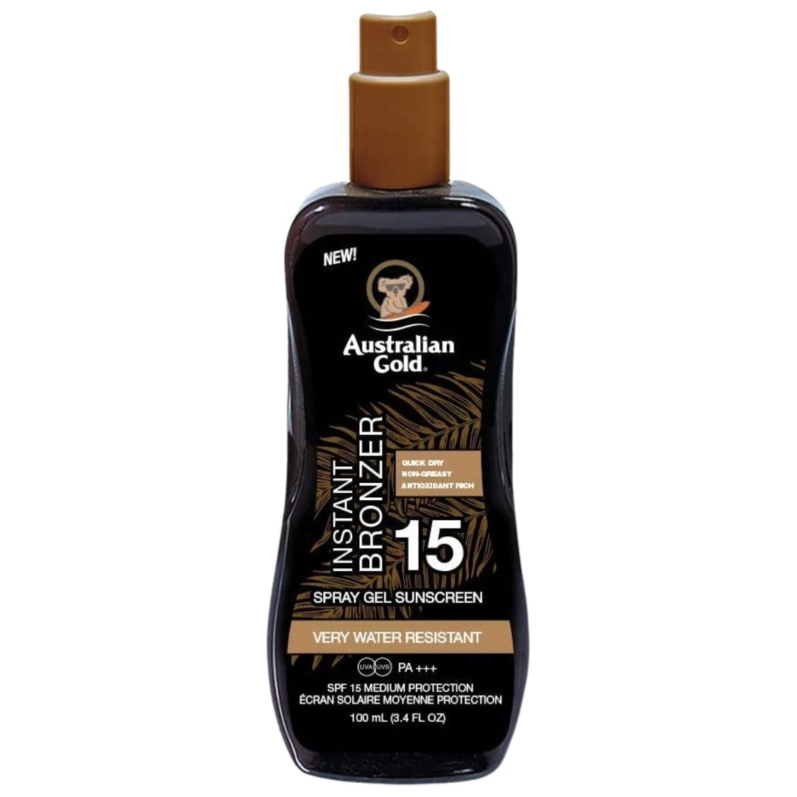 Australian Gold Sonnenschutzspray Australian Gold Spraygel mit Bronzer SPF15 100 ml, 1-tlg., Mit Bronzer für einen sofortigen Bräunungseffekt