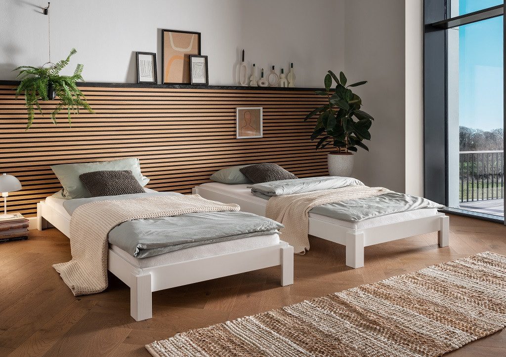 Main Möbel Stapelbett Einzelbett Stapelbett 90x200cm 'Dubi' Buche massiv weiß lackiert