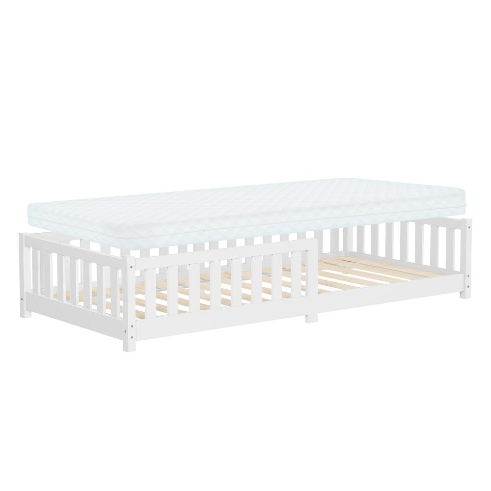 ML-DESIGN Spielbett Bodenbett Holzbett mit Lattenrost & Rausfallschutz Jugendbett Babybett, Abenteuerbett mit Matratze H-10 cm 90x200cm Kinderbett Bettgestell